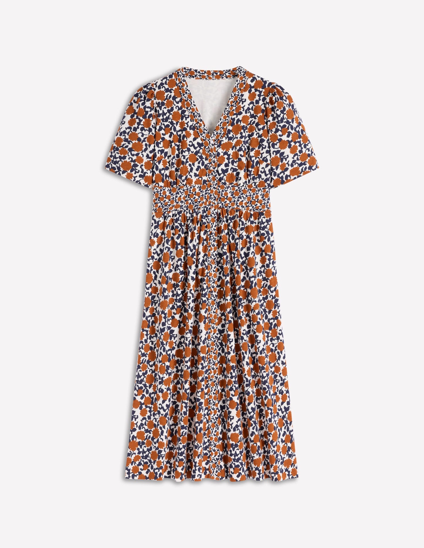 Natalia Jersey Tea Dress-Cognac, Floweret Vine