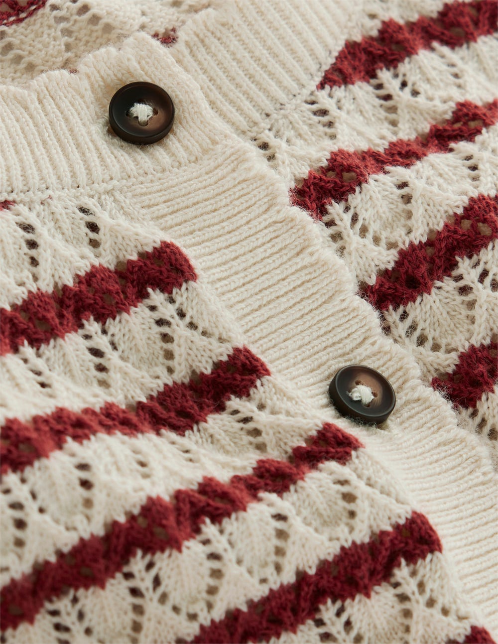 Dot Pointelle Cardigan-Warm Ivory/ Red