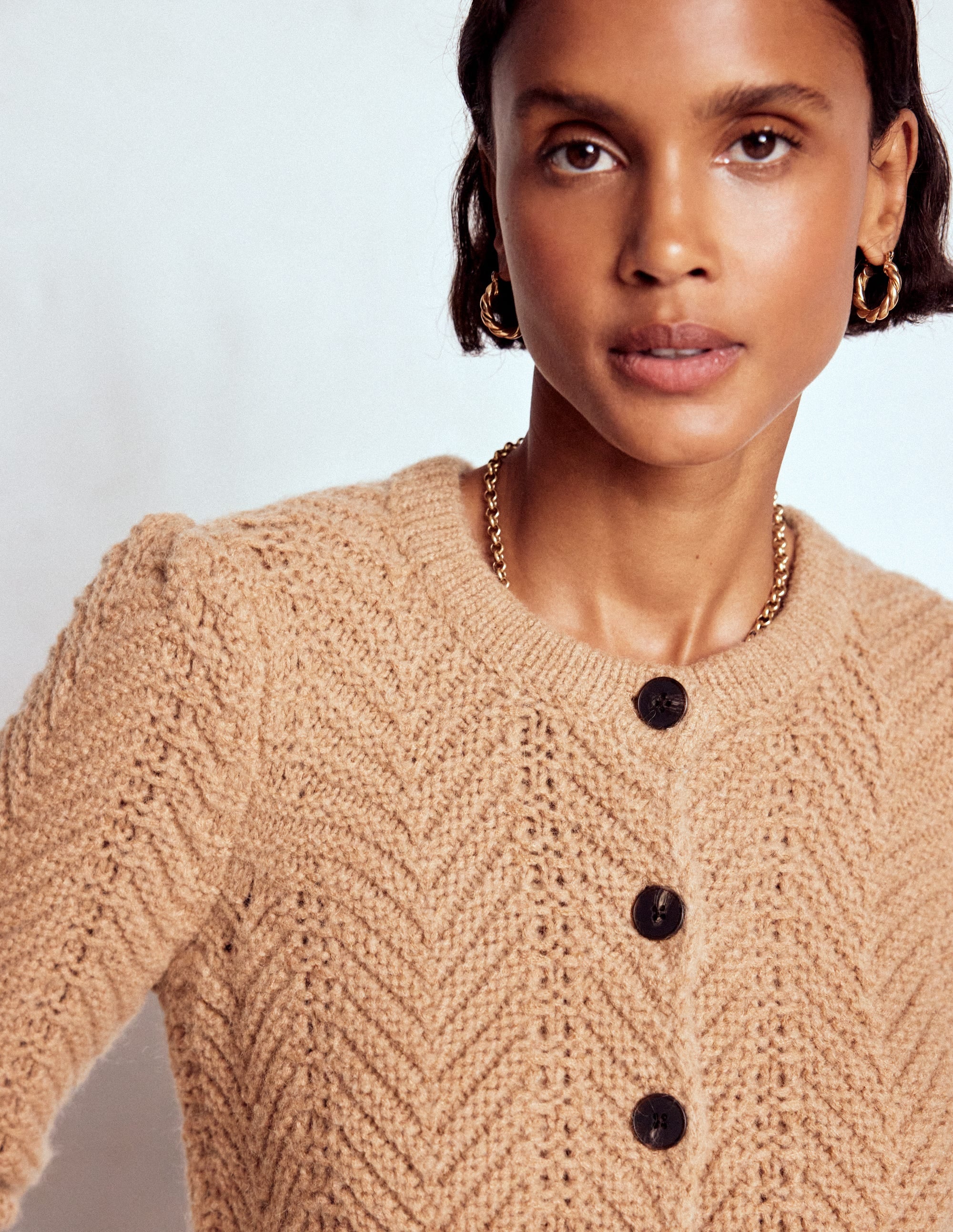 Chunky Chevron Knitted Jacket-Camel | Boden USA