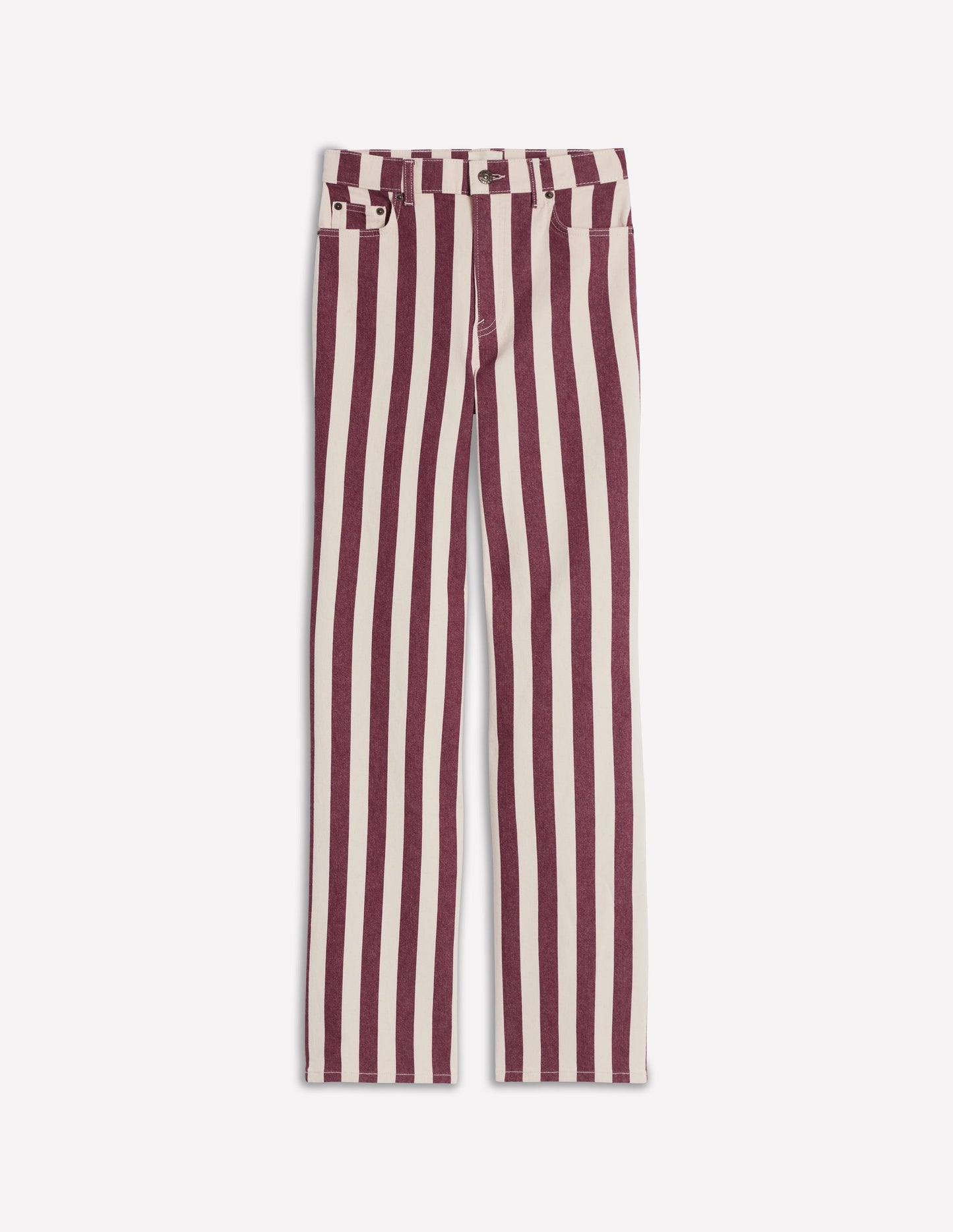 High Rise Column Leg Jeans-Maroon and Ivory Stripe