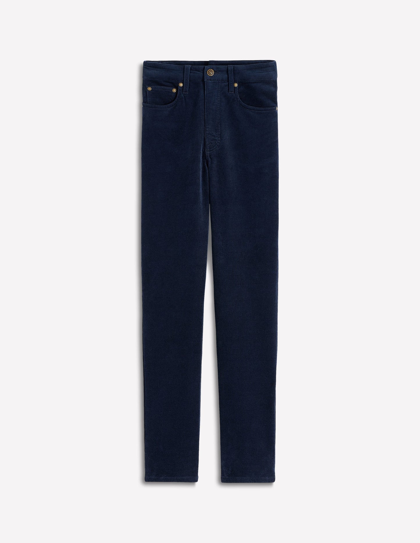 High Rise Cord Slim Jeans-Navy