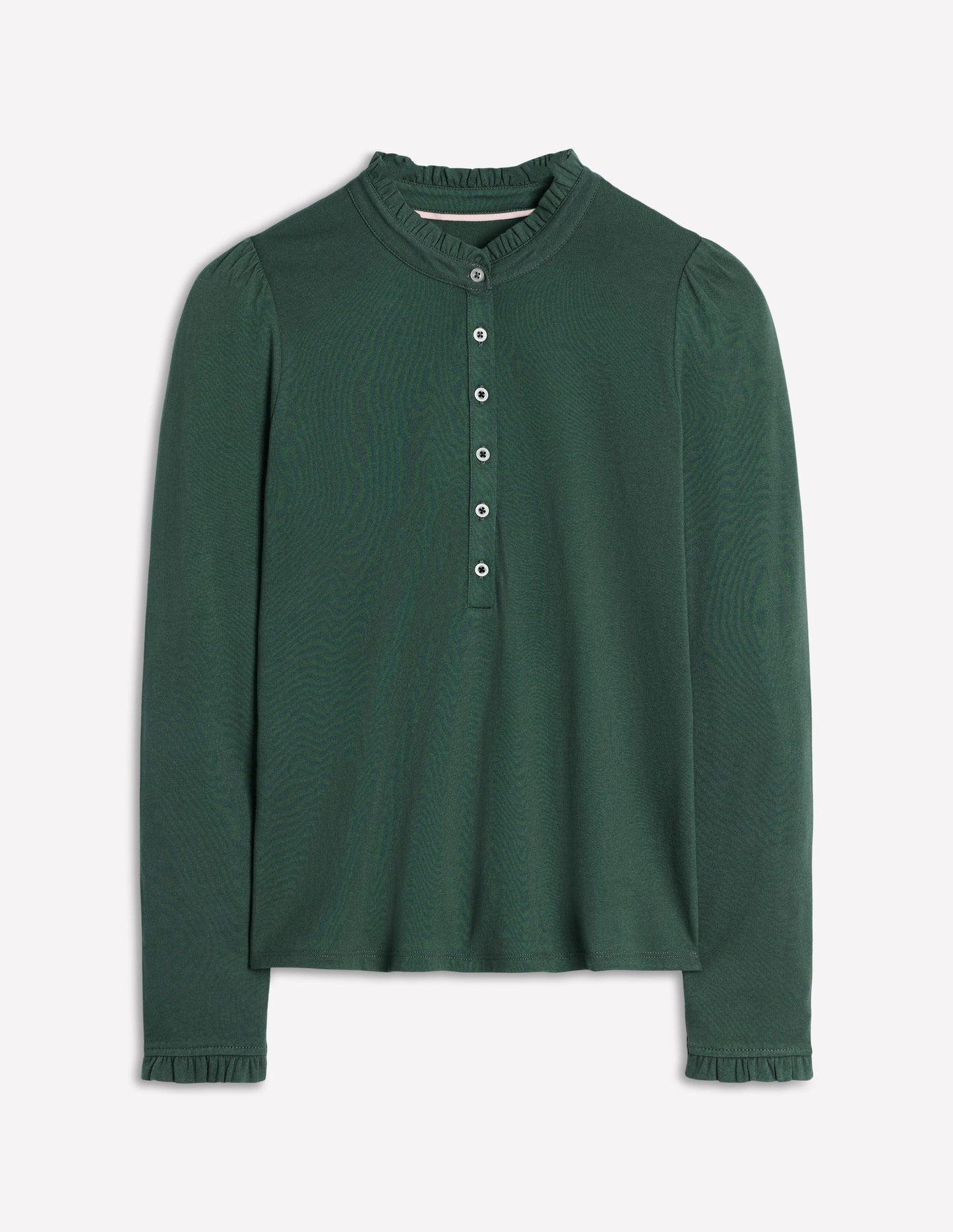 Supersoft Frill Henley Top-Green Pine