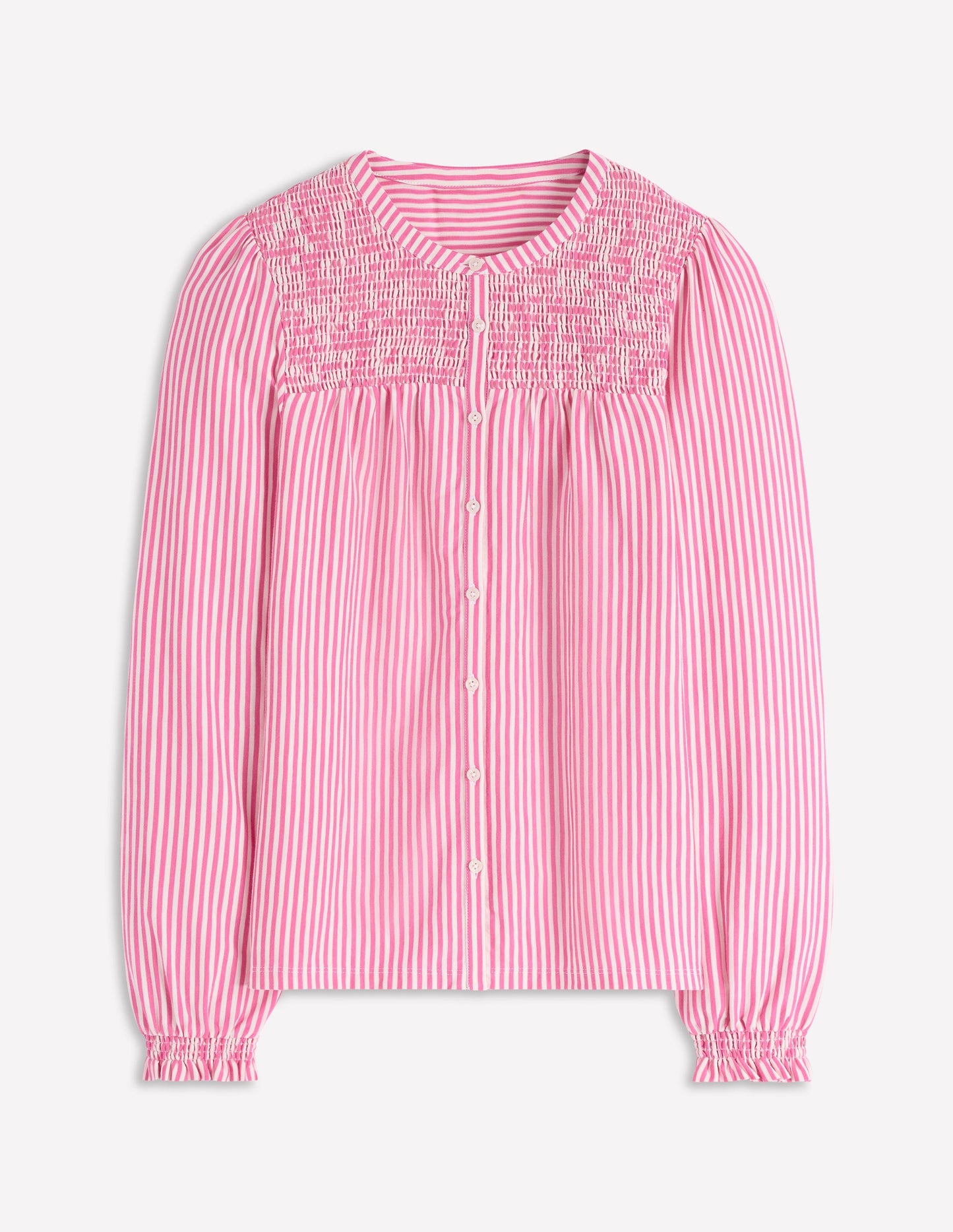 Elsa Smocked Yoke Jersey Shirt-Pink Ribbon Stripe