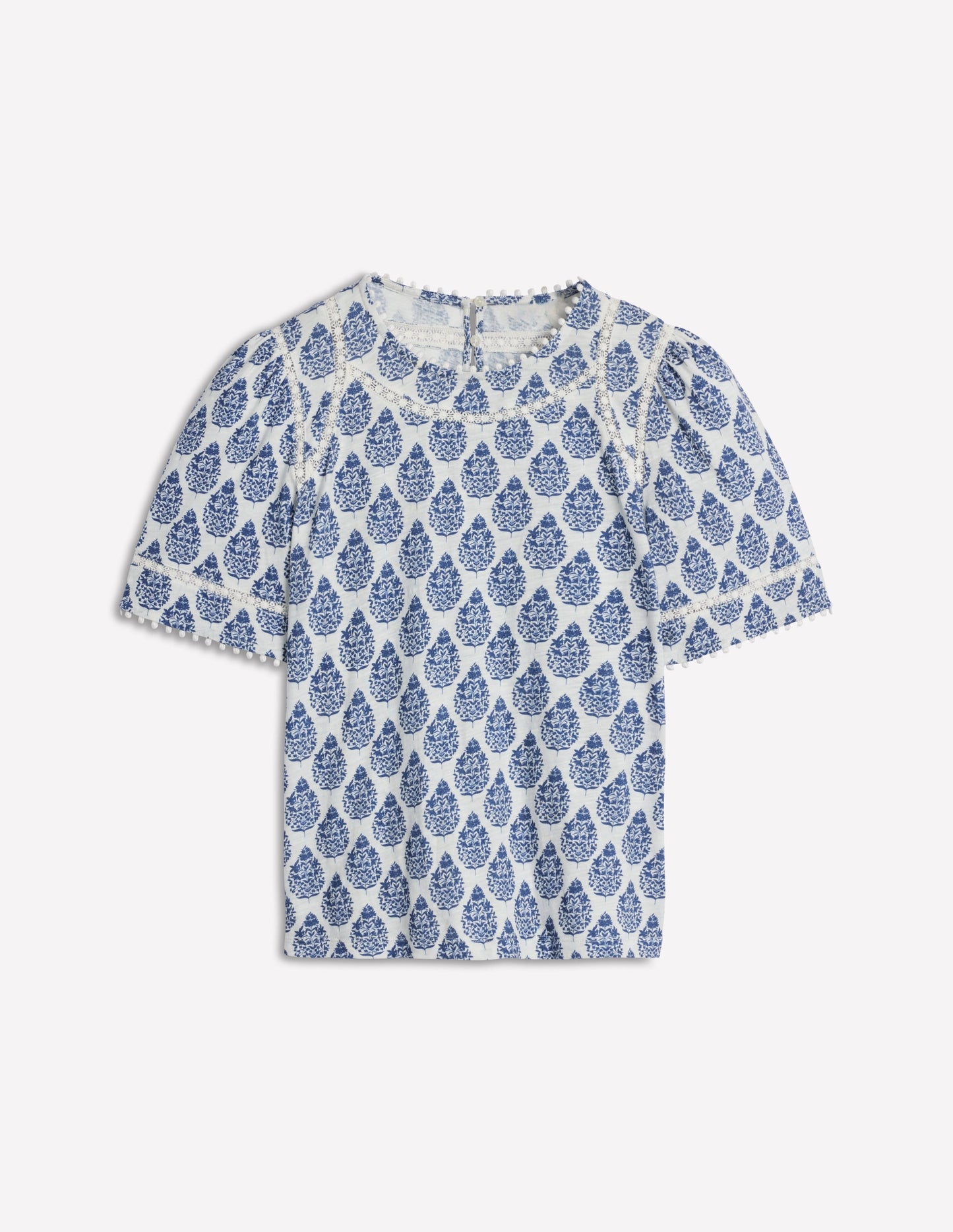 Mila Lace Trim Top-Denim Blue, Wildflower Bouquet