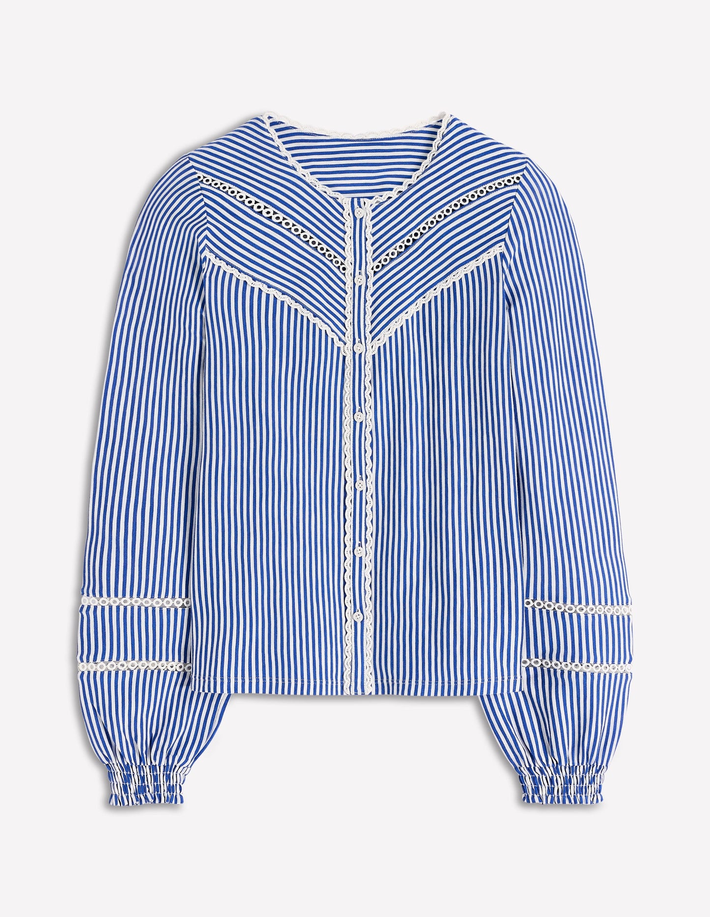 Trim Detail Jersey Shirt-Bright Blue, Ivory Stripe