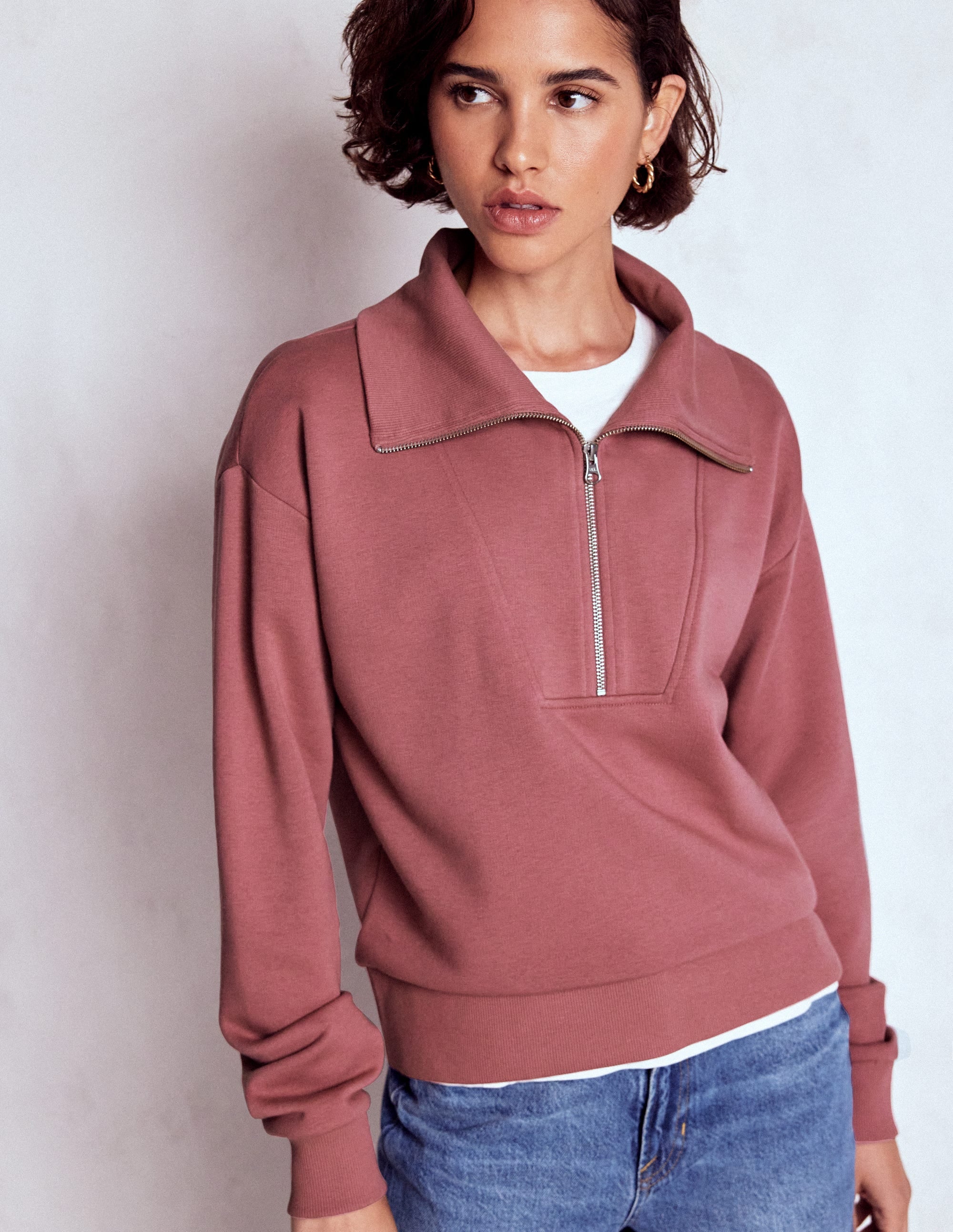 Panelled Half-zip Sweatshirt-Blushing Rose | Boden USA