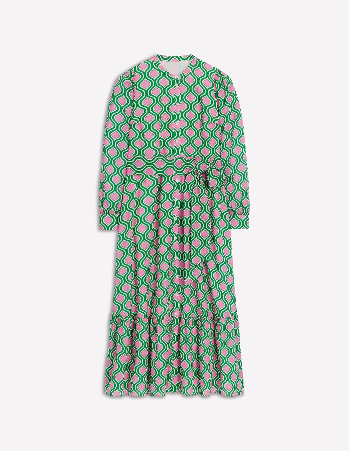 Mia Tiered Shirt Dress-Rich Emerald, Geo Trellis