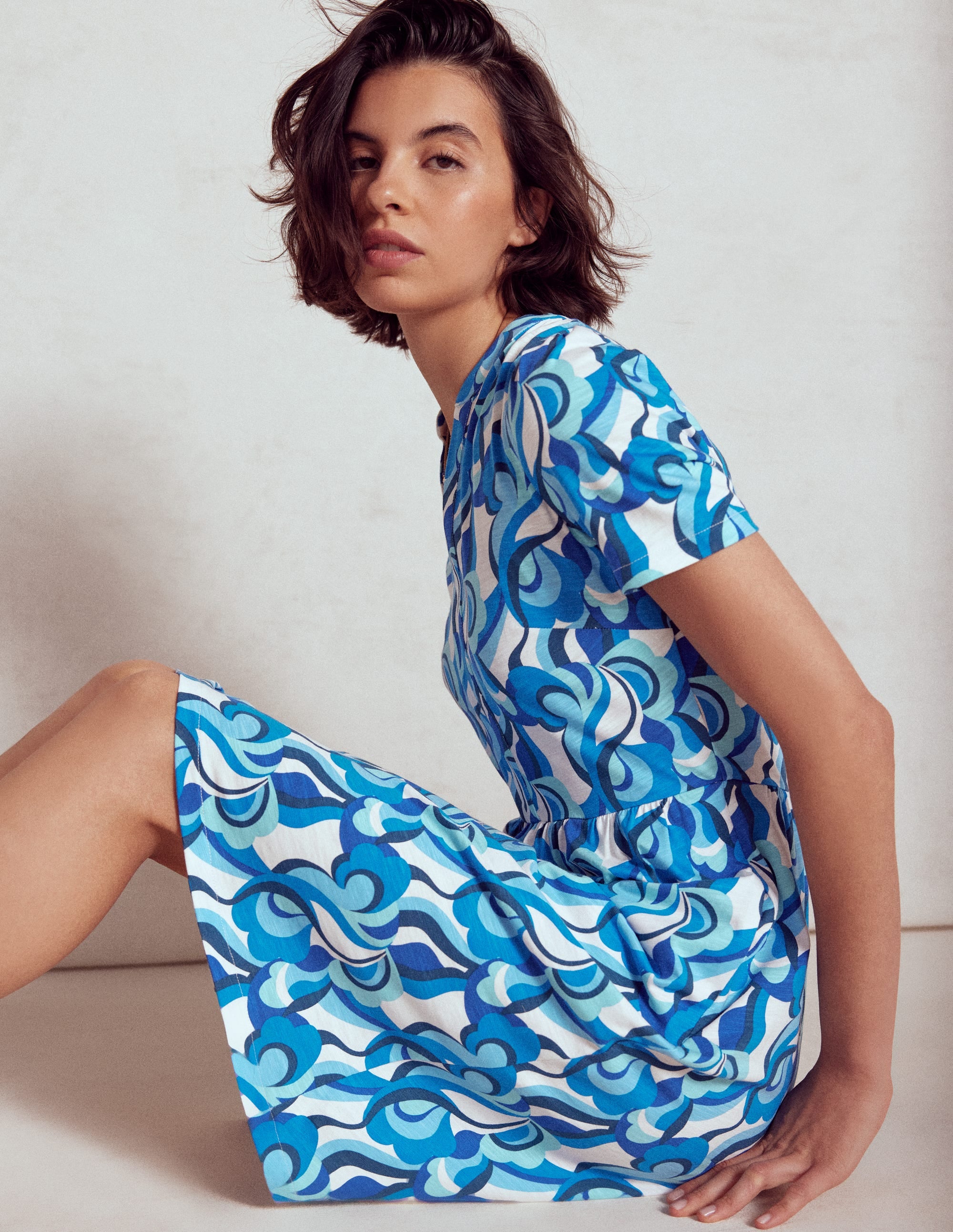 Naomi Short Jersey Dress-Blue, Abstract Swirl | Boden USA Naomi Short Jersey Dress-Blue, Abstract Swirl | Boden USA