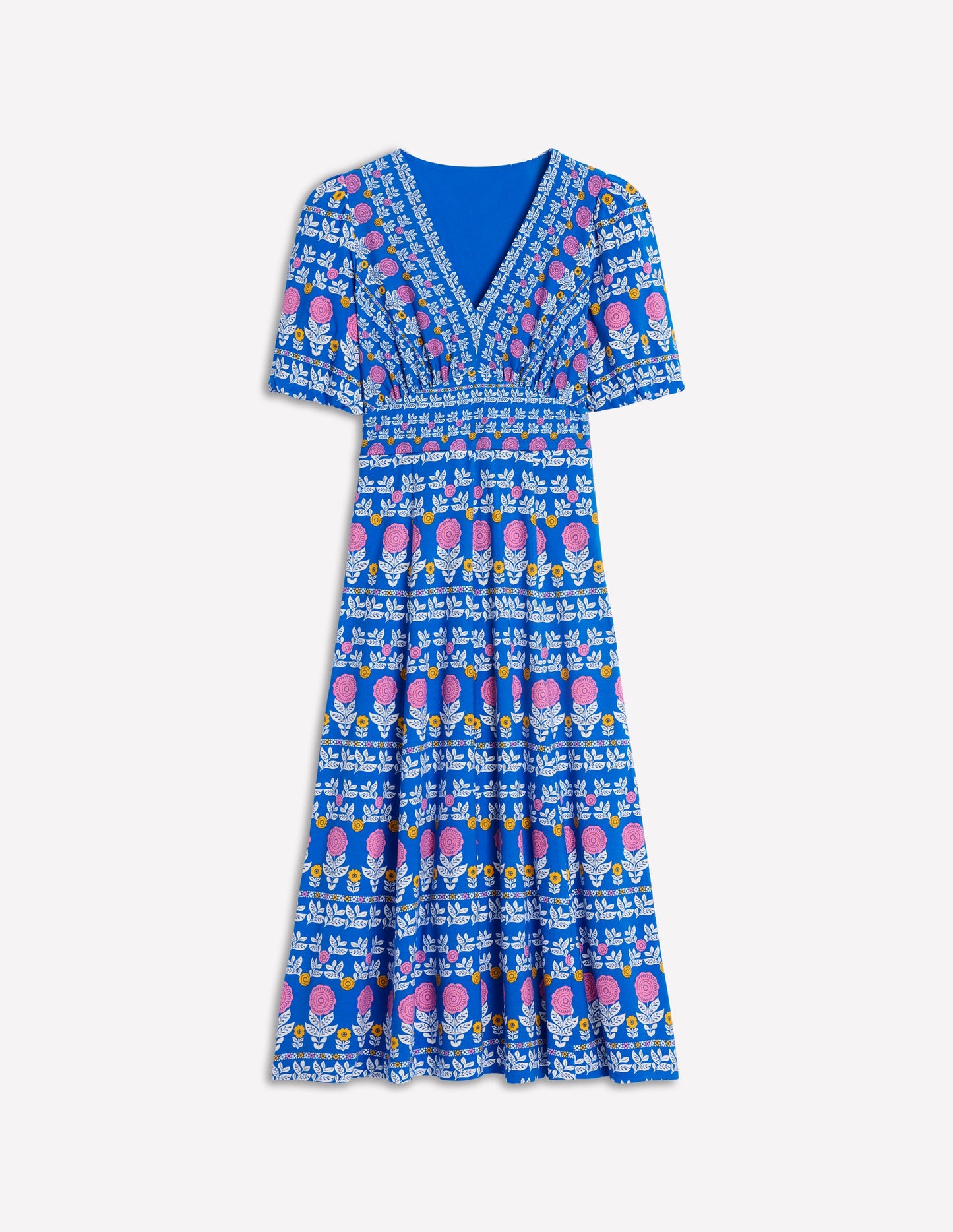 Ponte Puff Sleeve Tea Dress-Gallery Blue, Dahlia Garden