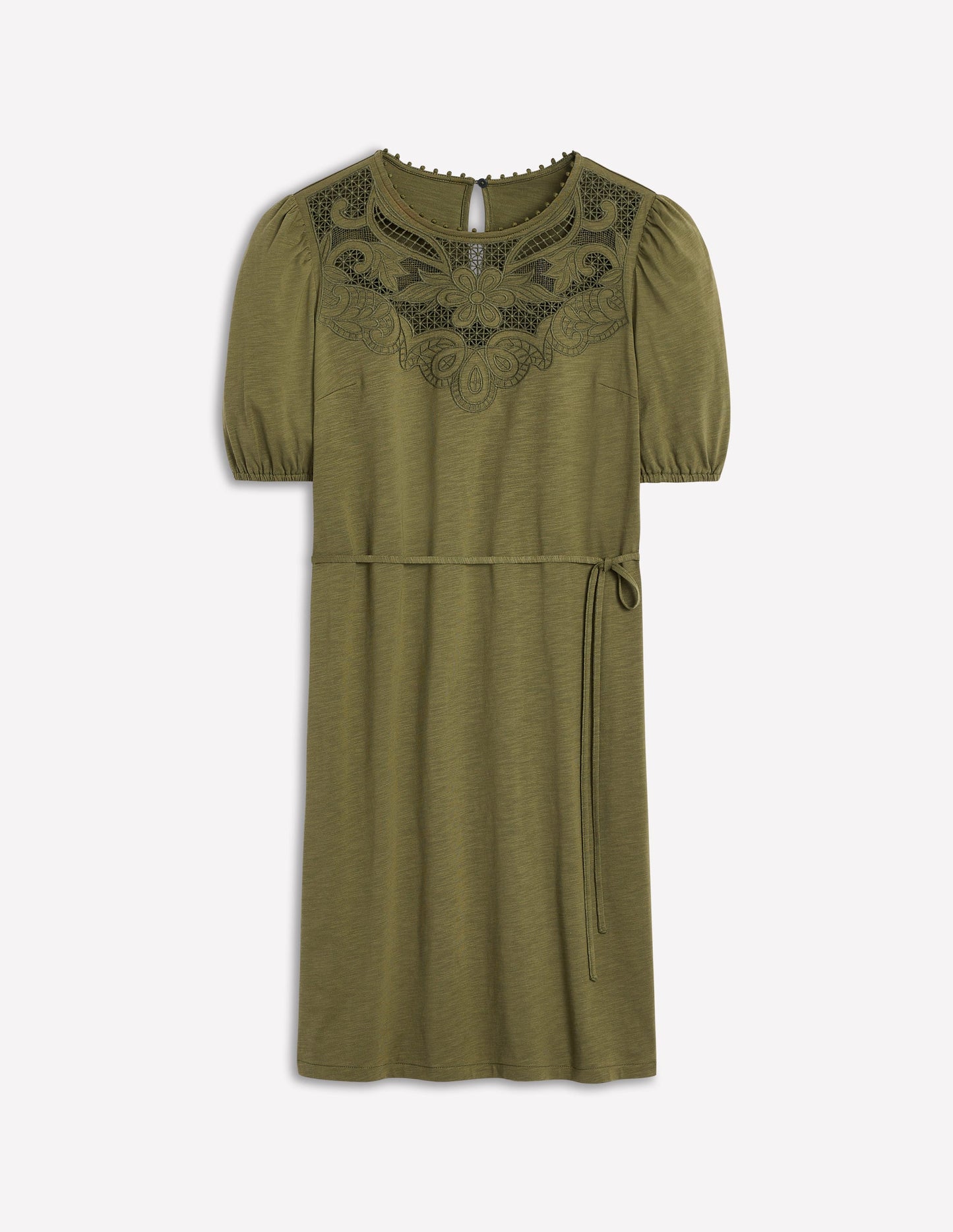 Cutwork Detail Short Dress-Woodland Green
