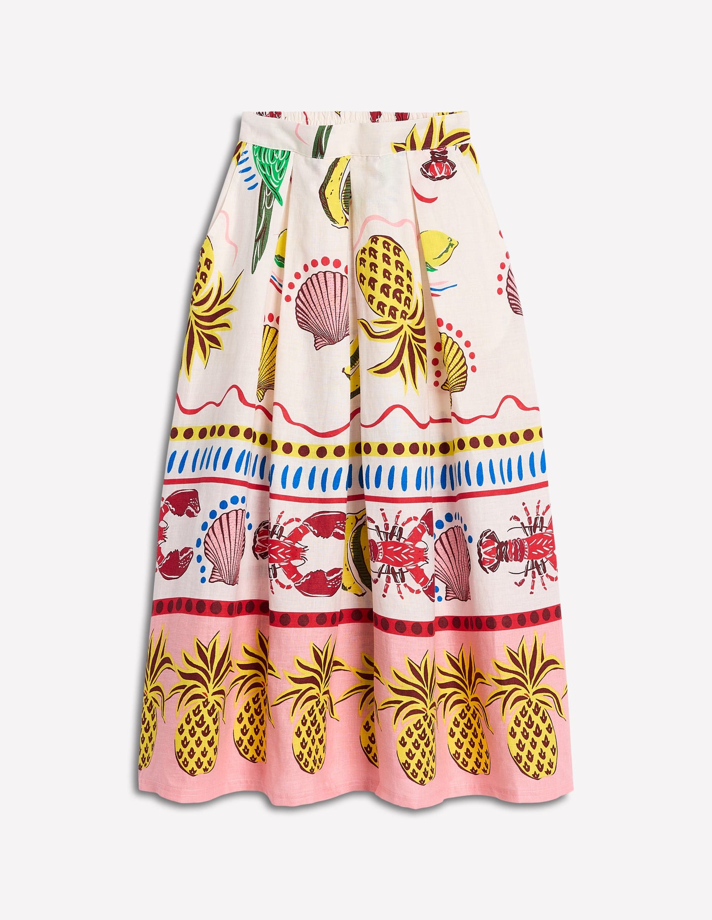 Verity Linen Midi Skirt-Multi, Tropical Bonanza