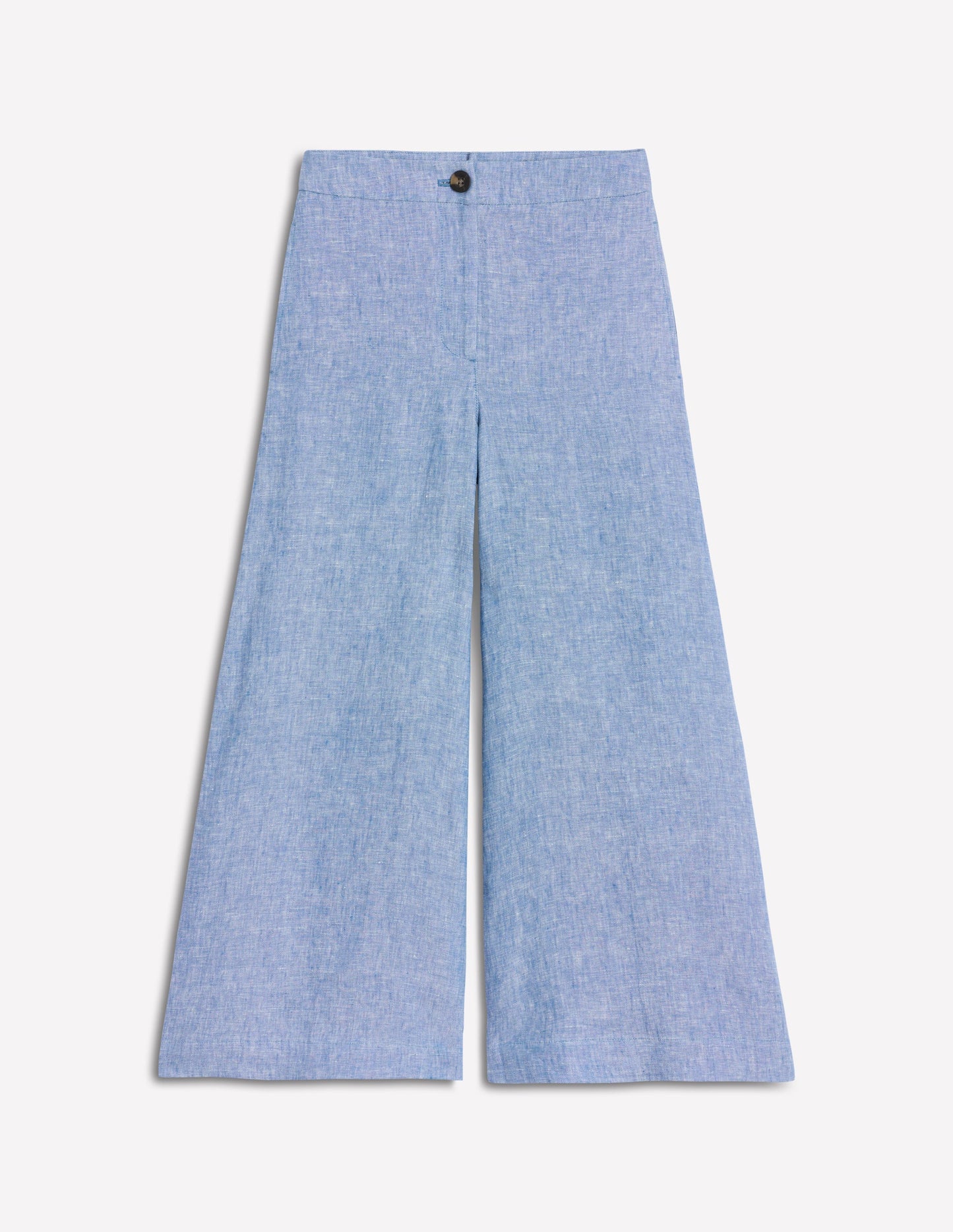 Wide Crop Linen Pants-Grey Blue Chambray