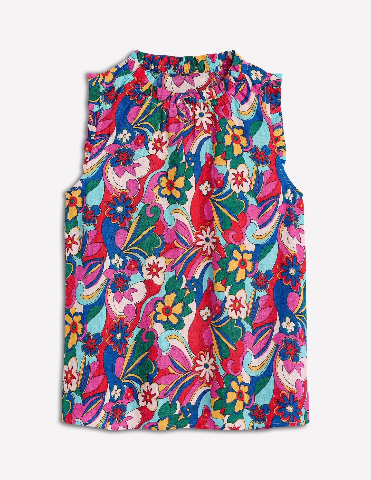 Sophie Ruffle Linen Top-Multi, Blossomy Pop