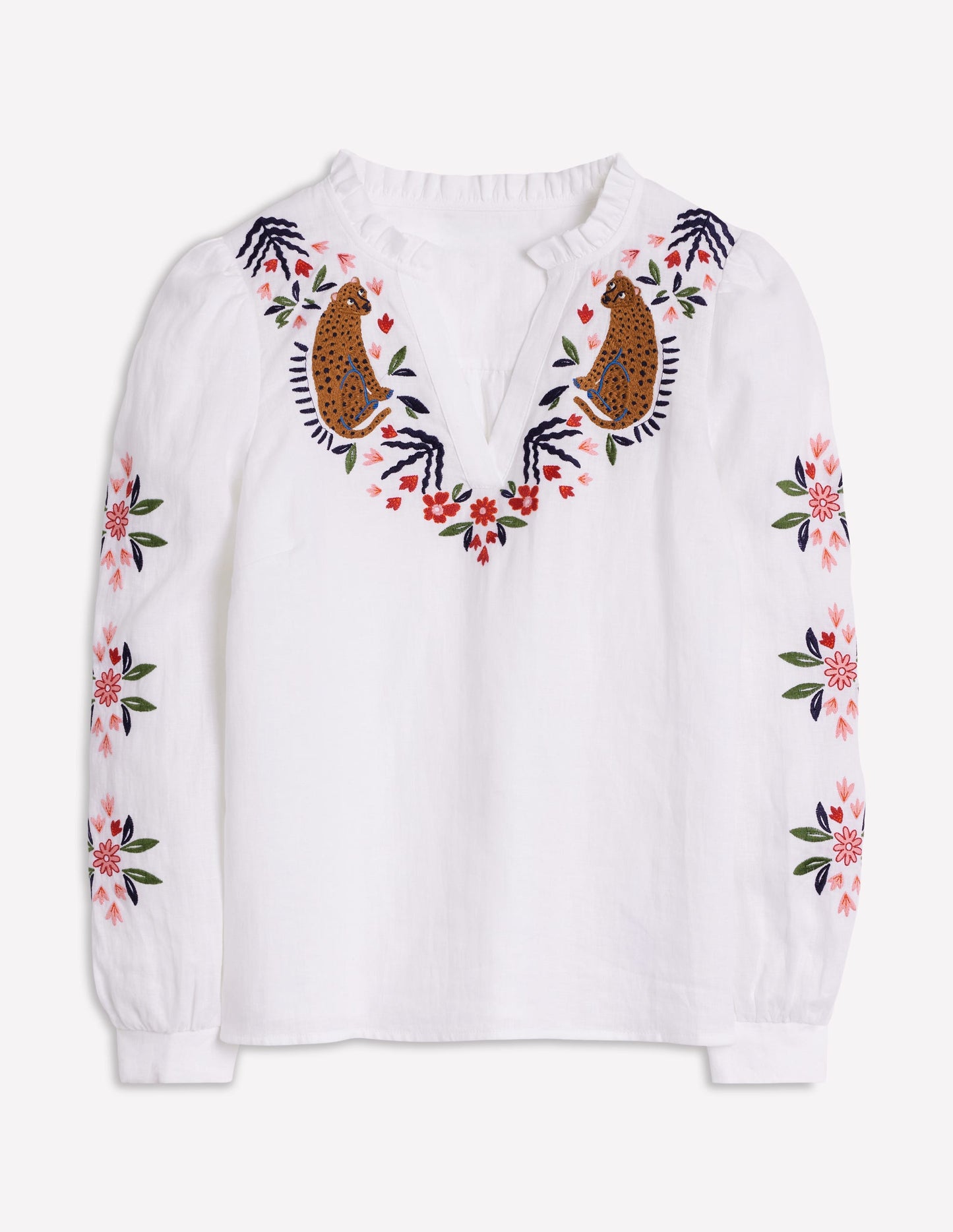 Grace Linen Top-White, Cheetah