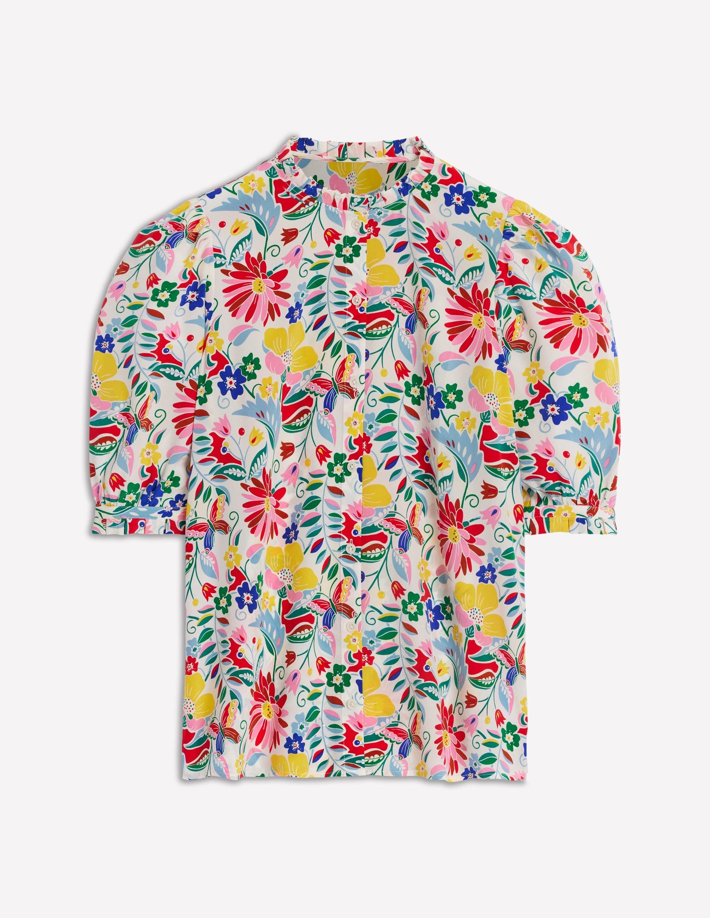 Frill Detail Silk Top-Multi, Wildflower Trail