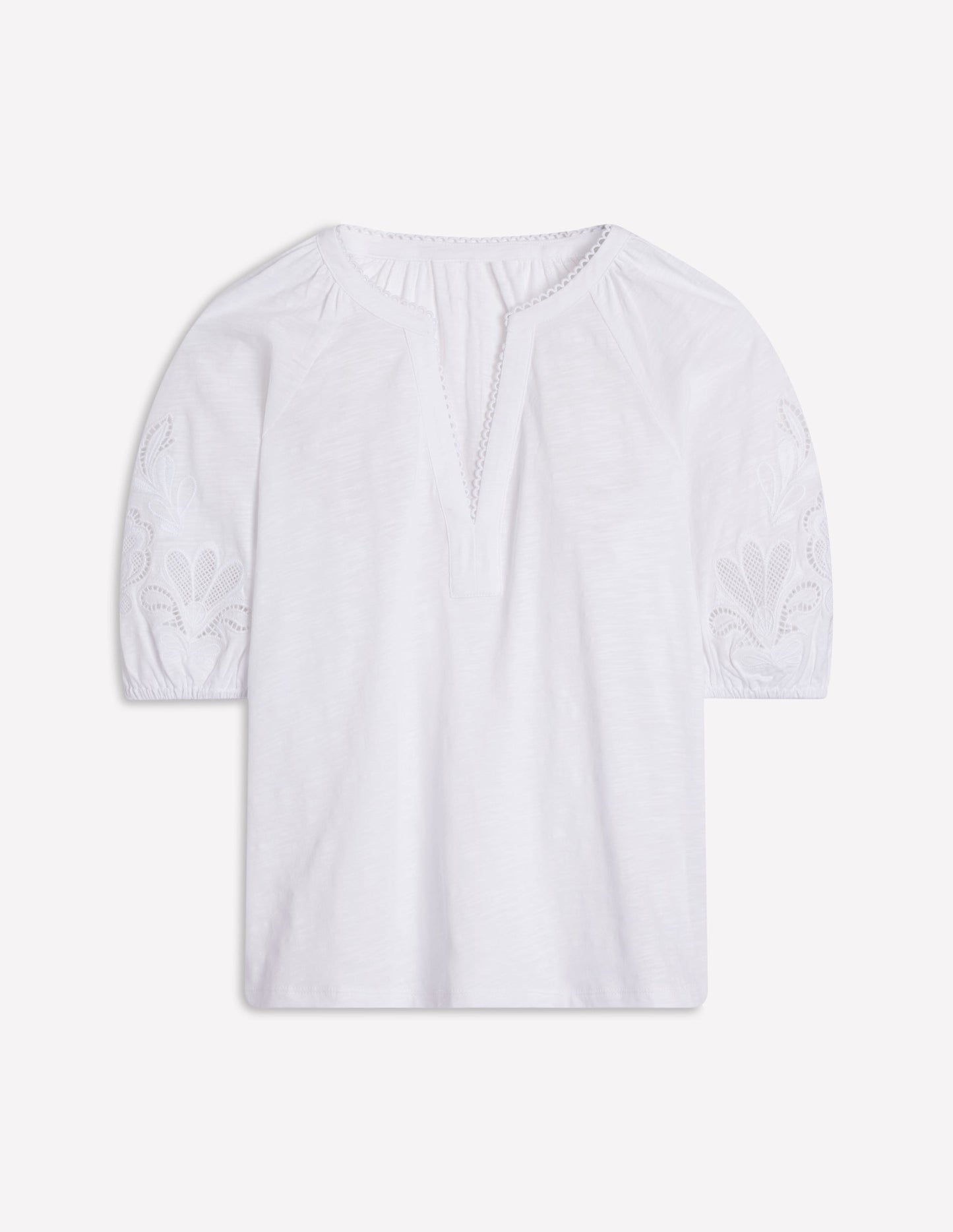 Cutwork Notch Neck Top-White