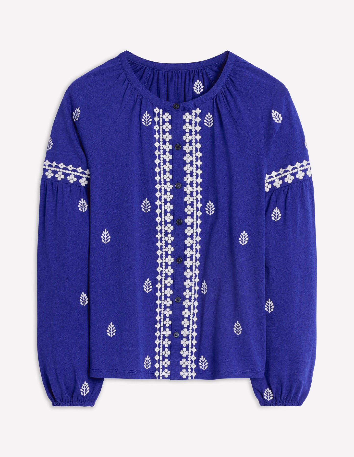 Embroidered Seam Sleeve Shirt-Bright Blue