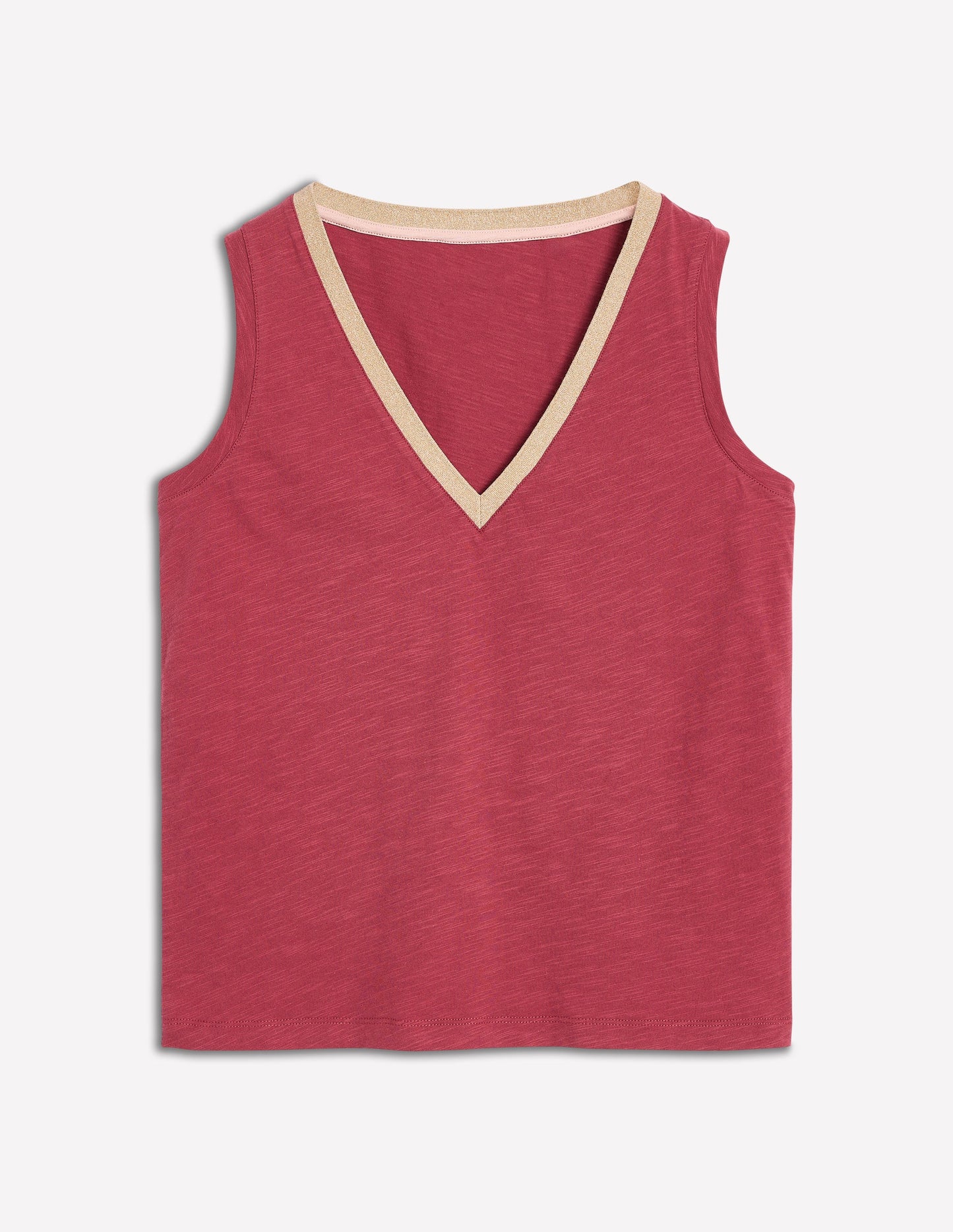 Metallic Trim V Neck Vest-Terracotta Red