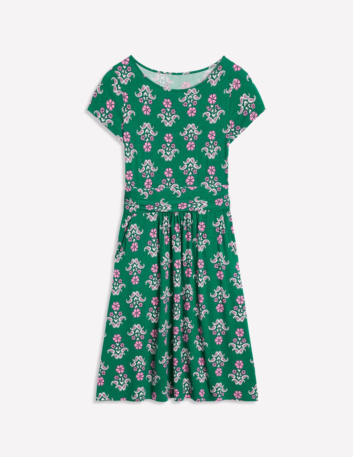 Amelie Jersey Dress-Forest Grass, Pansy Stamp