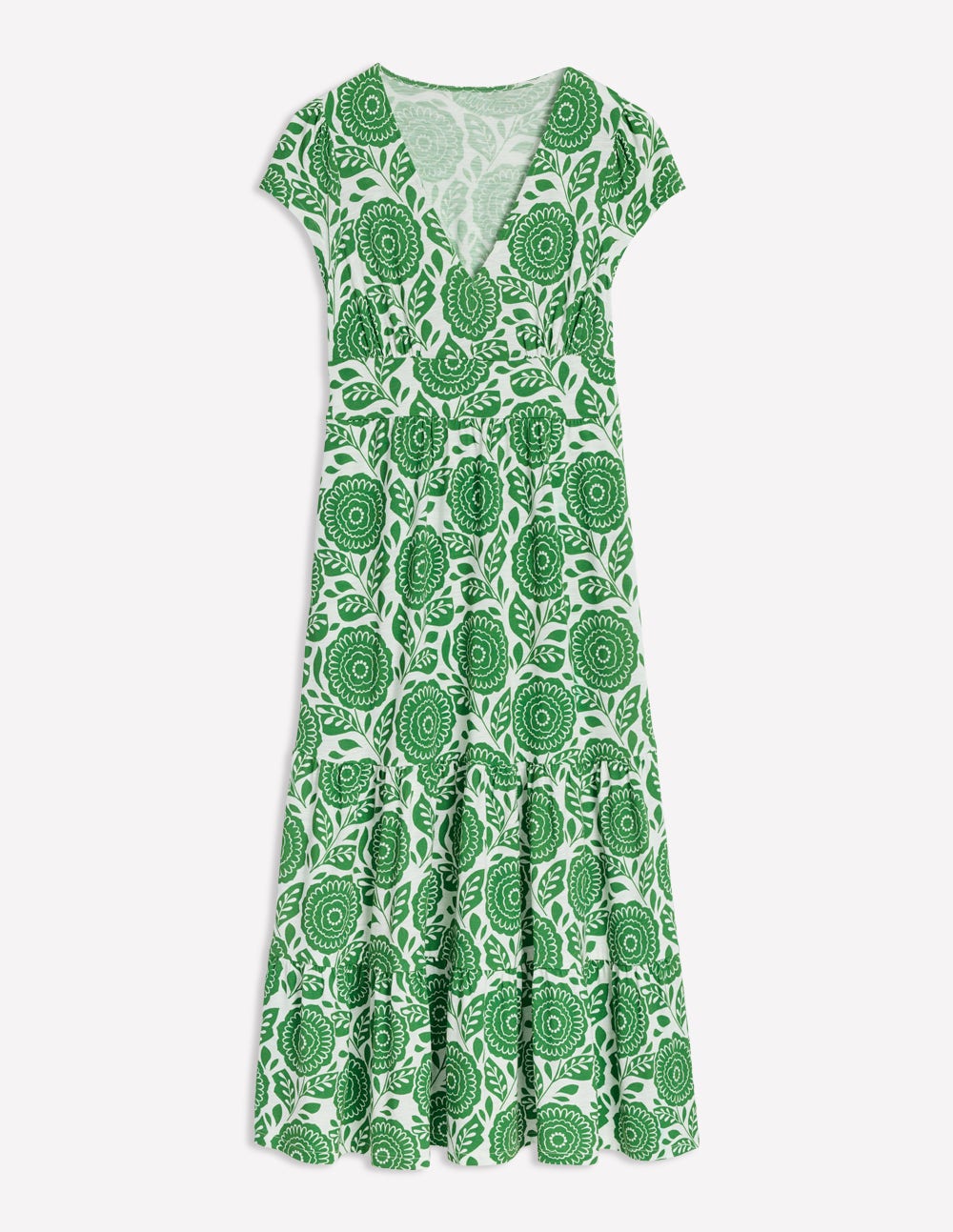 Eloise Tiered Jersey Dress-Paradise Green, Dahlia Stamp