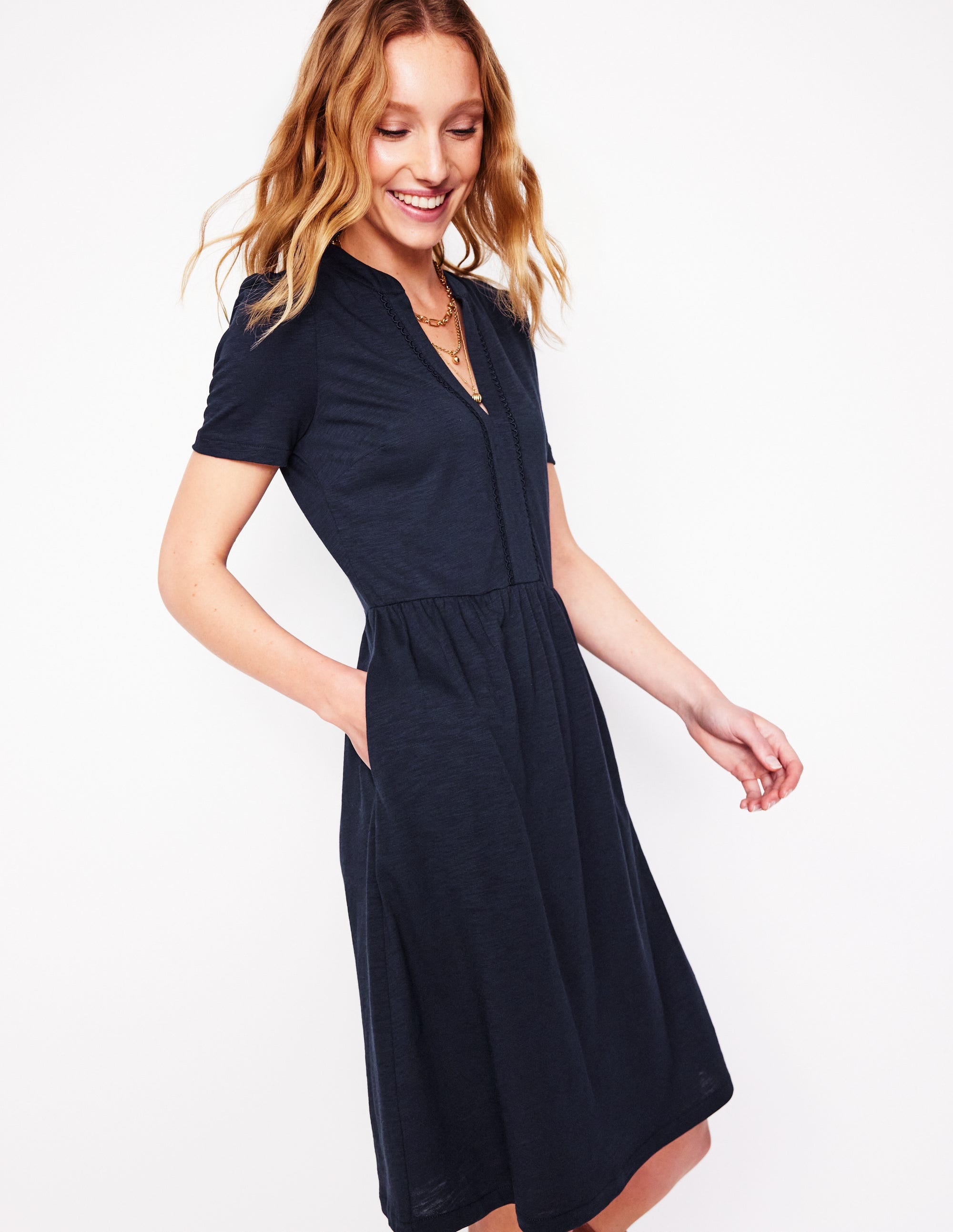 Naomi Short Sleeve Dress-Navy | Boden USA Naomi Short Sleeve Dress-Navy | Boden USA