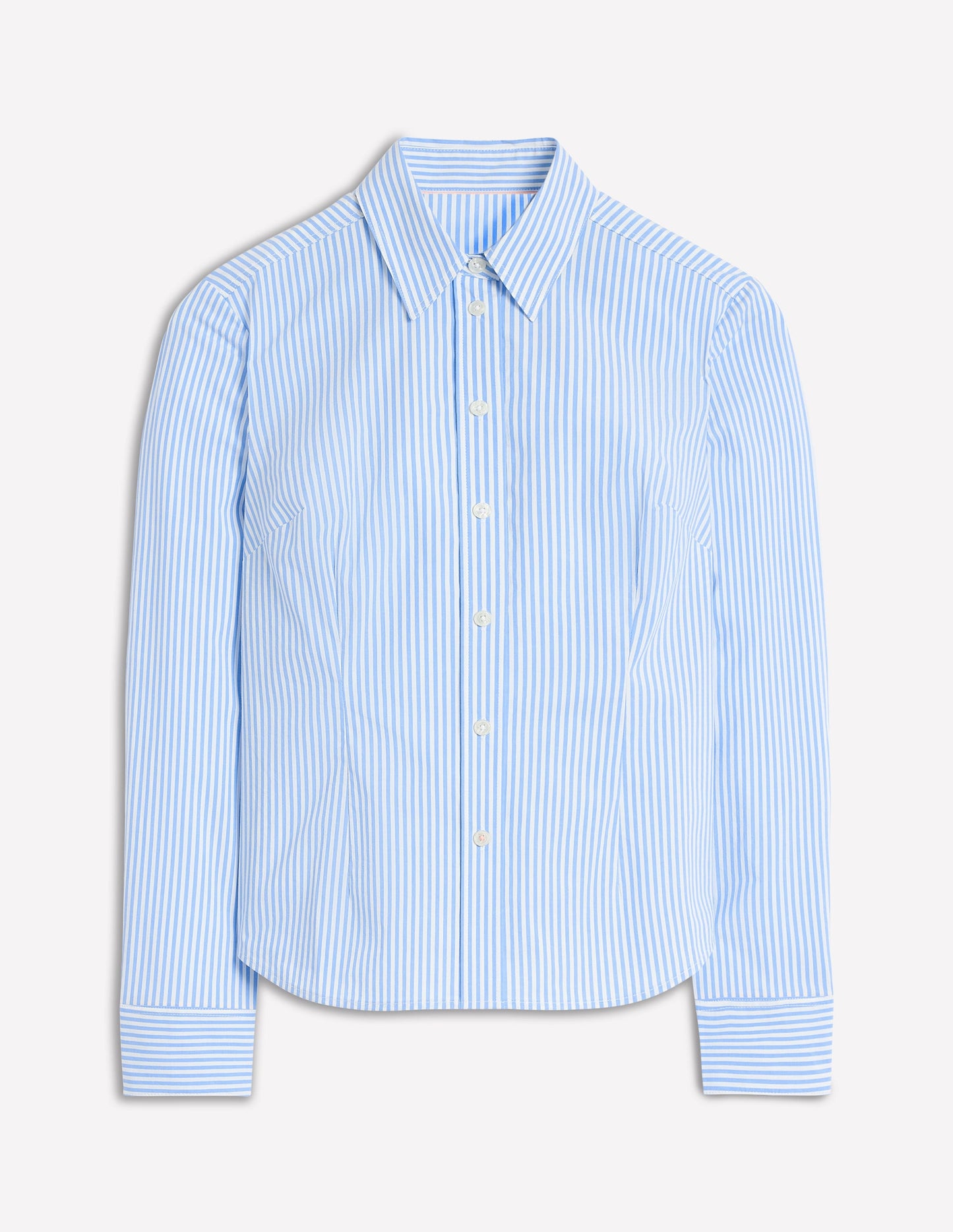 Saskia Stretch Cotton Shirt-Forget Me Not, Ivory Stripe