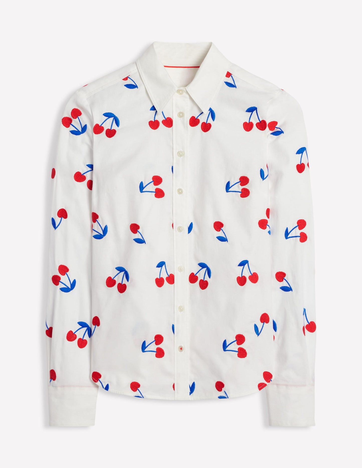 Sienna Interest Cotton Shirt-White, Cherries