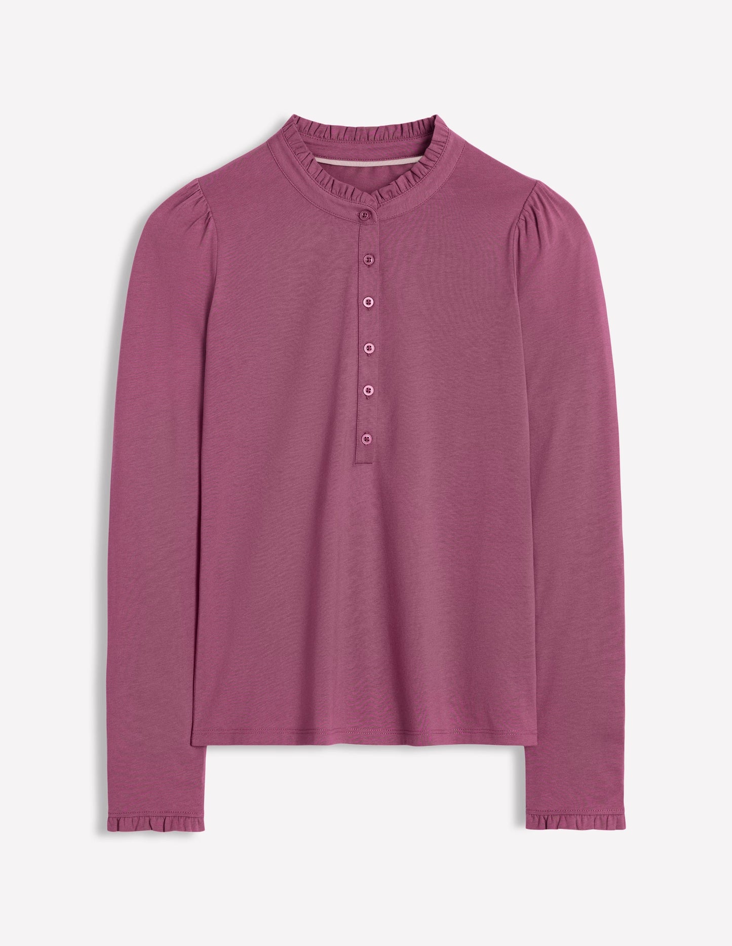 Supersoft Frill Henley Top-Purple Damson