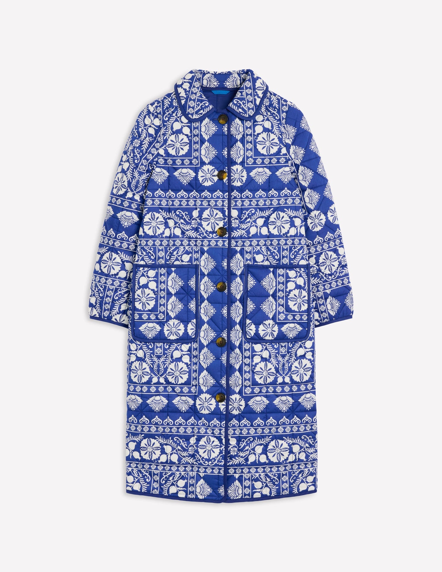 Soft Quilted Coat-Bright Blue, Ornate Border