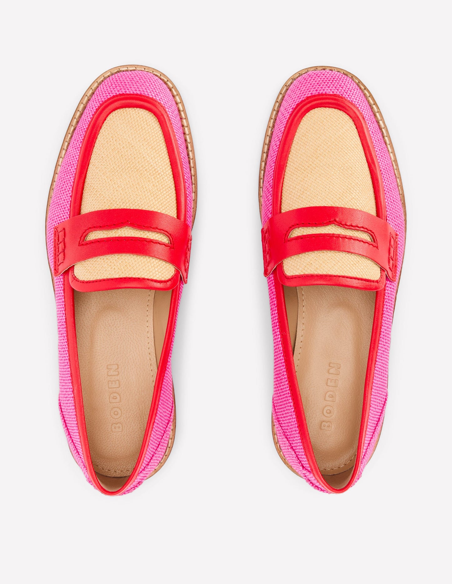 Nya Penny Loafers-Pink/Natural Colourblock