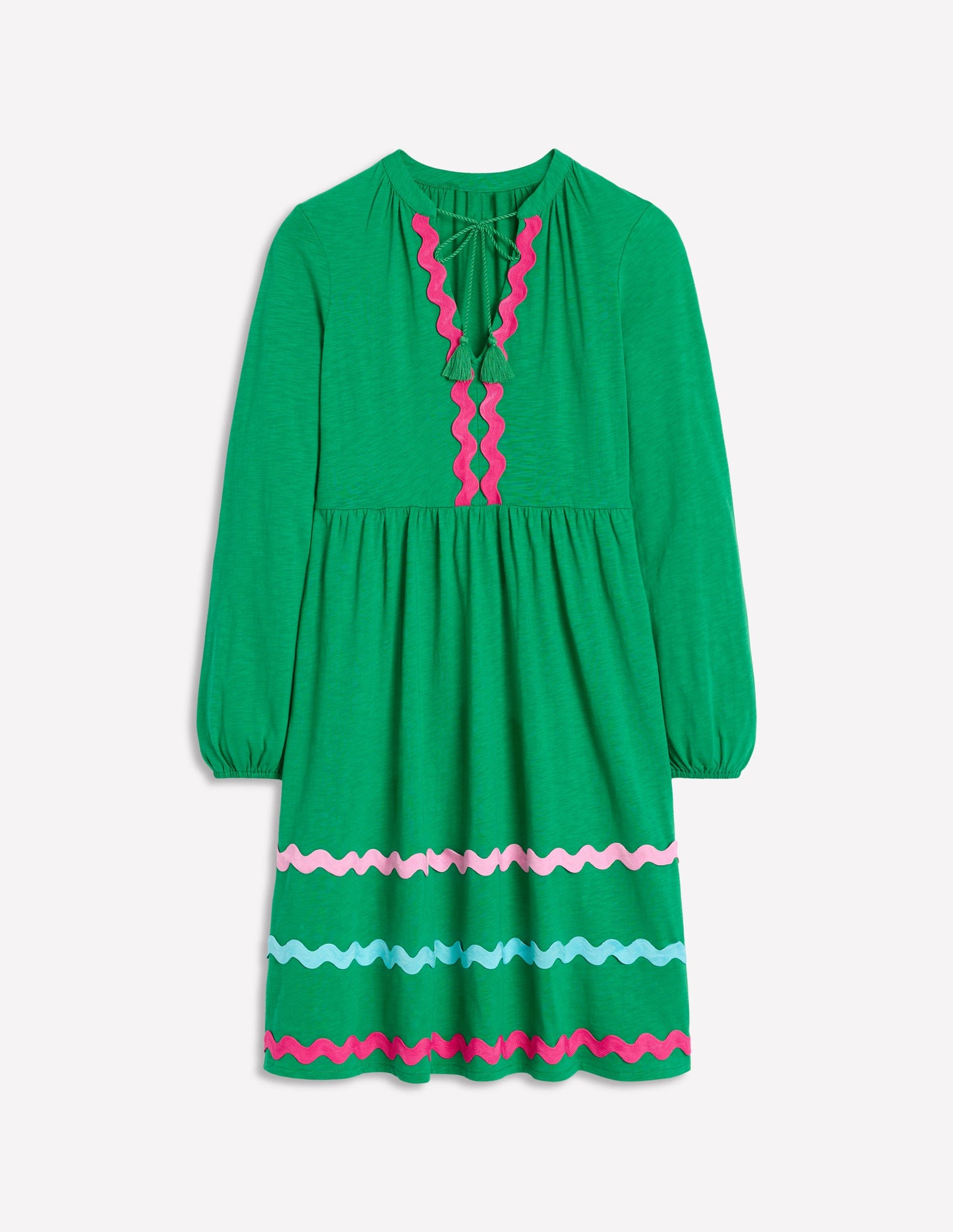 Corinna Ric Rac Jersey Dress-Rich Emerald