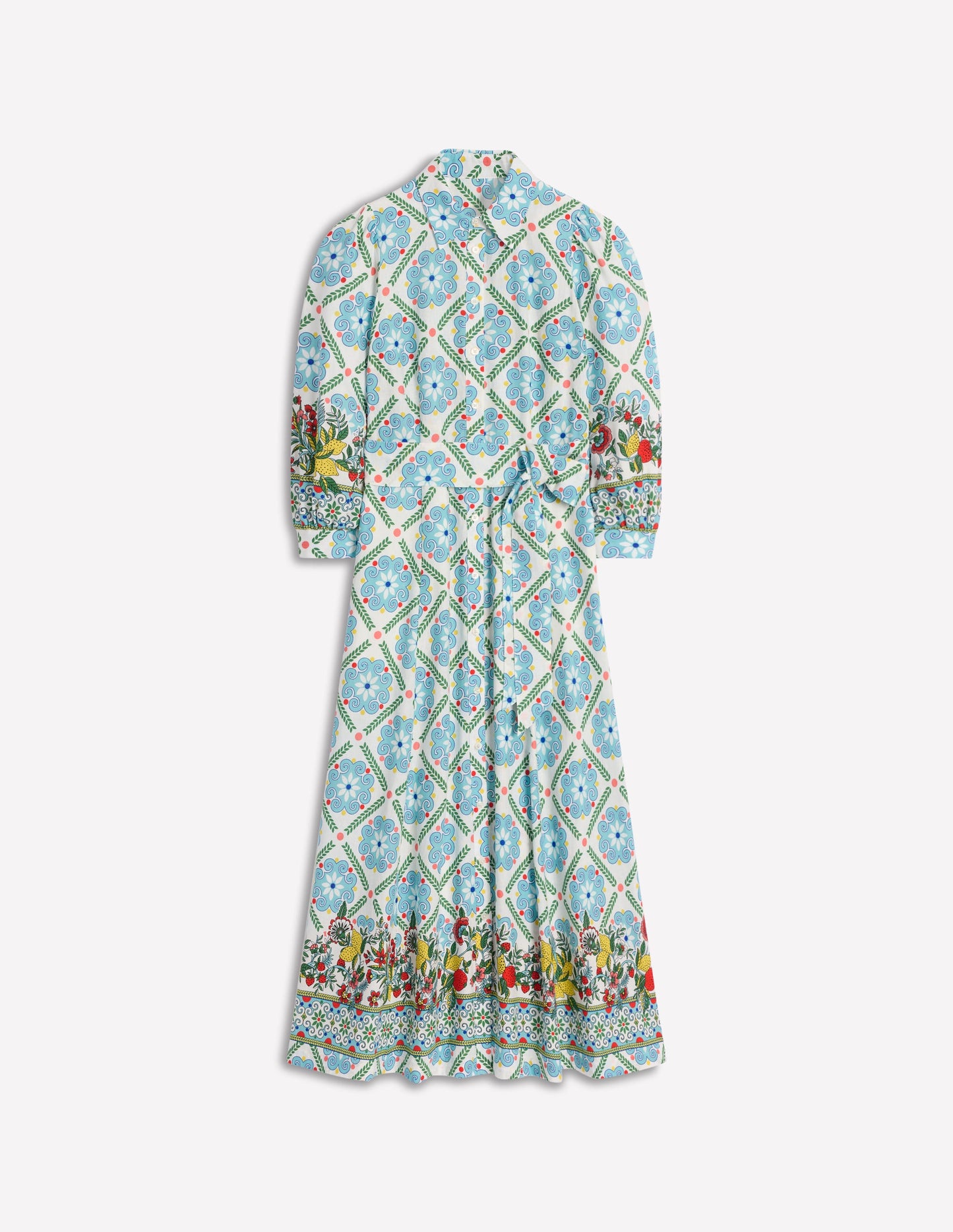 Clara Linen Blend Shirt Dress-Multi, Citrus Vine Tile