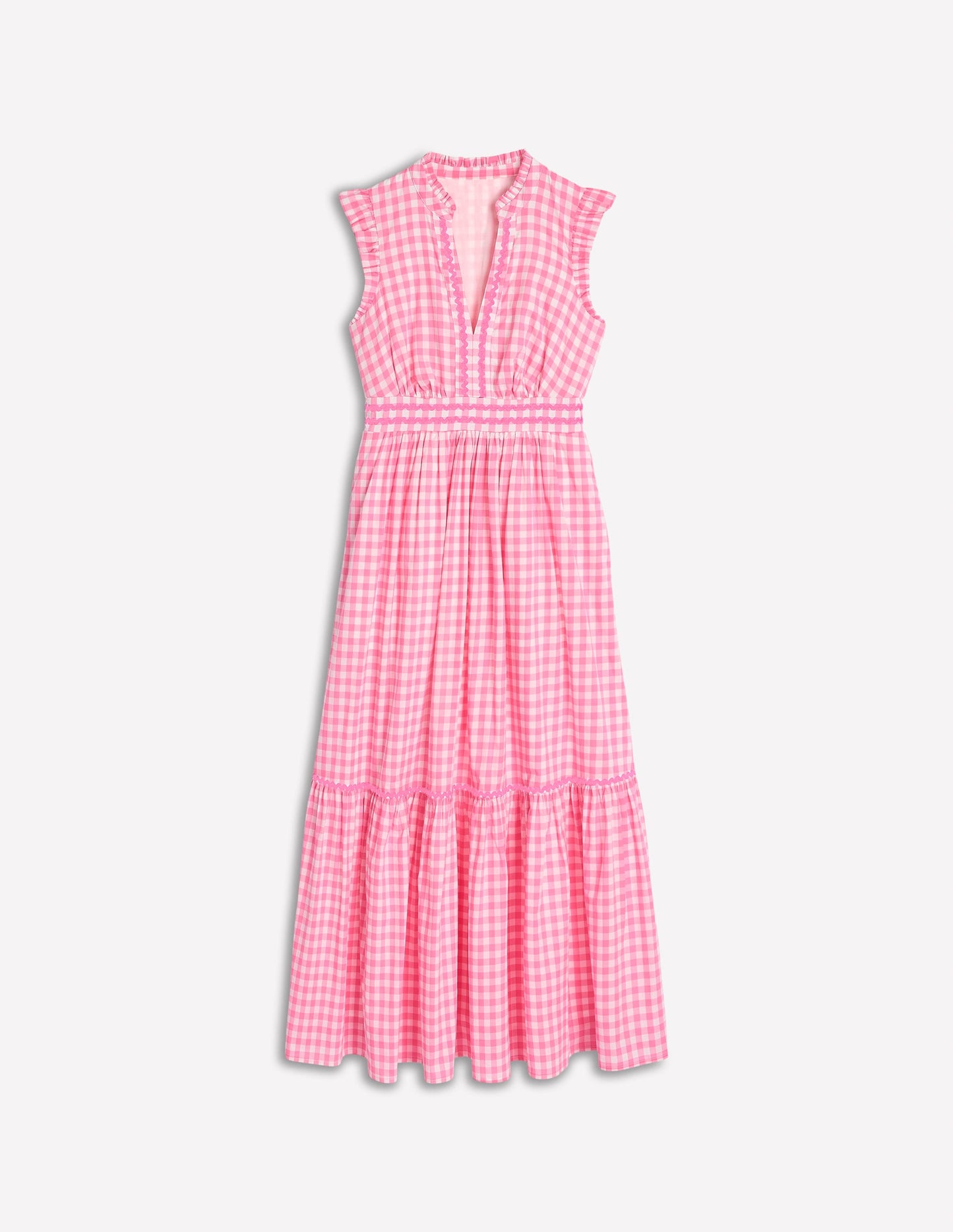 Wren Tiered Midi Dress-Salmon Pink Gingham