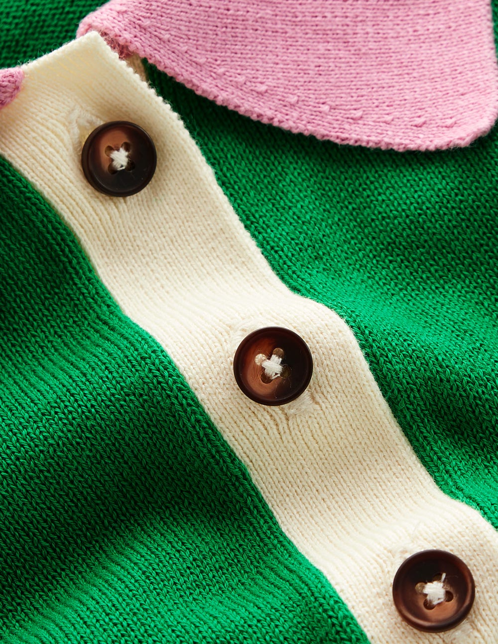 Lara Cotton Henley Jumper-Rich Emerald Colour Block