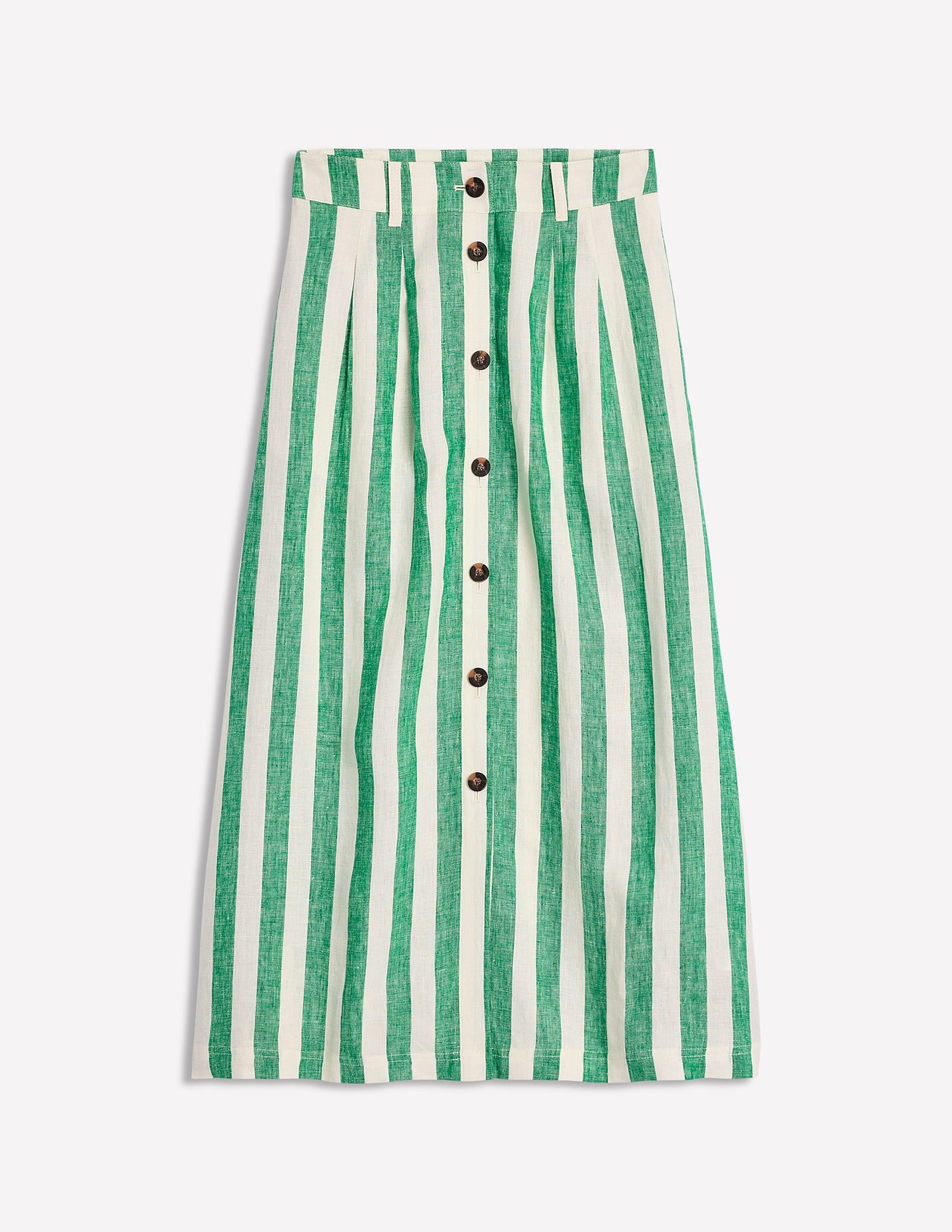 Thomasina Linen Midi Skirt-Rich Emerald Stripe