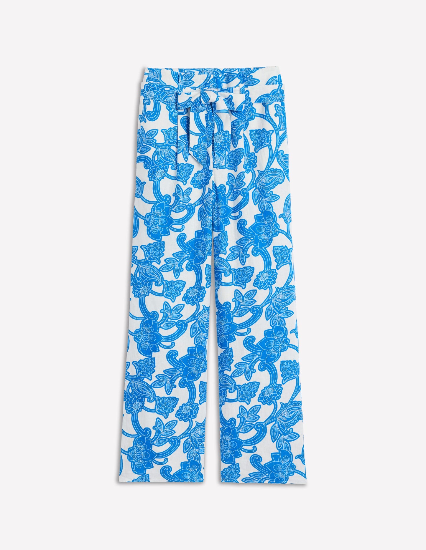 Belted Linen Pants-Cerulean Blue, Paisley Whirl