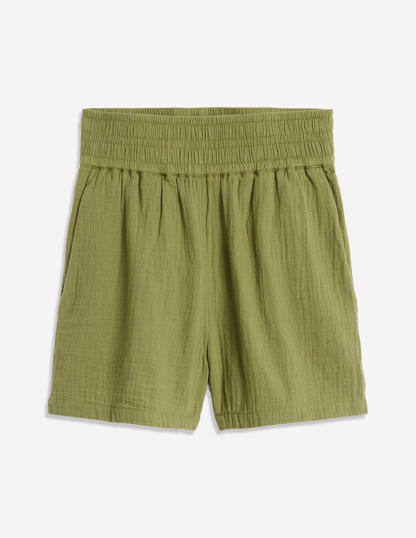 Smocked Double Cloth Shorts-Olive Green