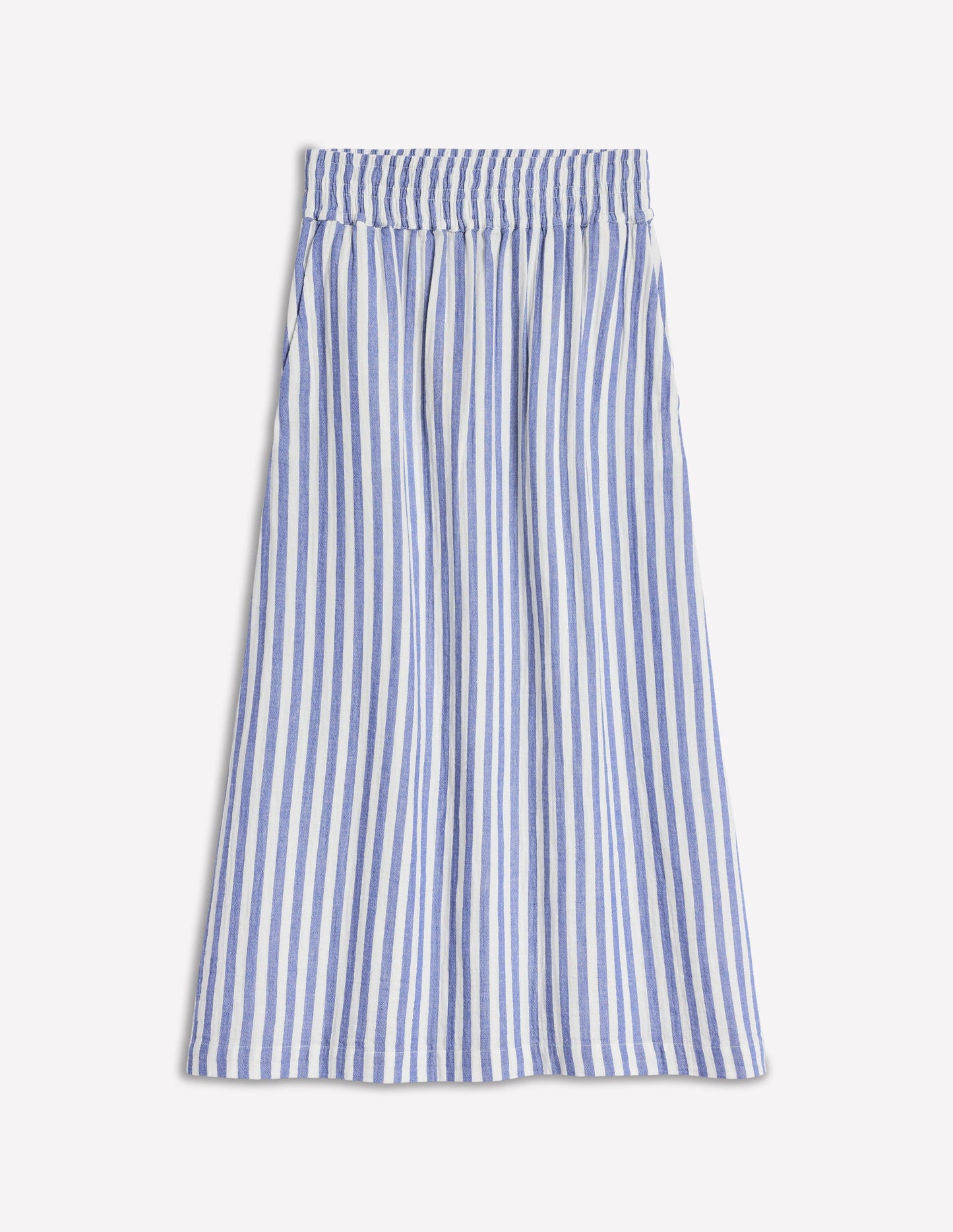Double Cloth Smocked Skirt-Bright Blue Stripe