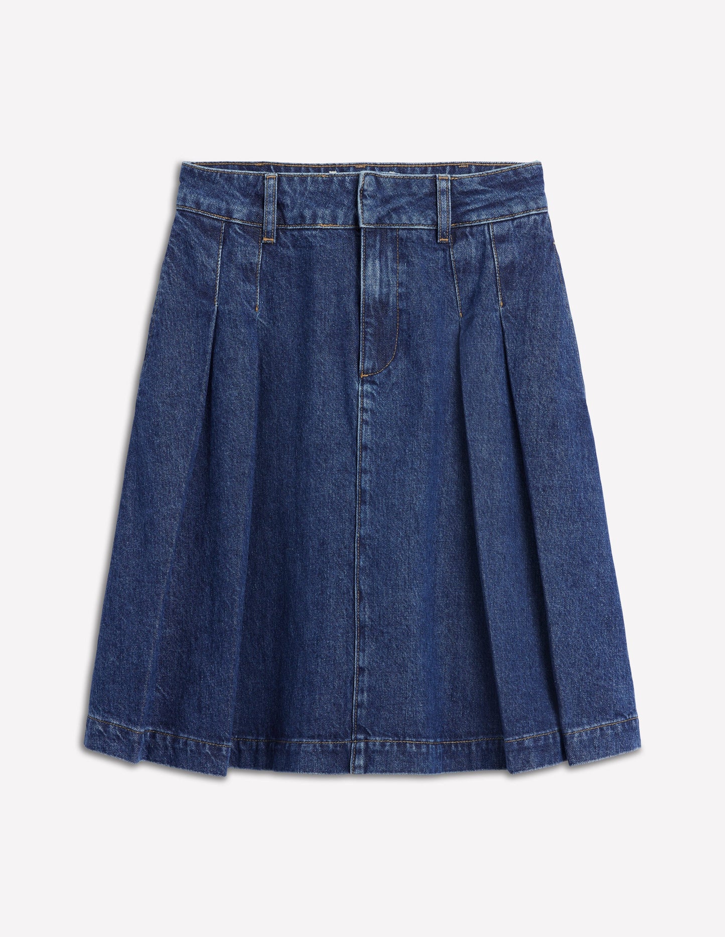 Pleated Denim Skirt-Mid Wash