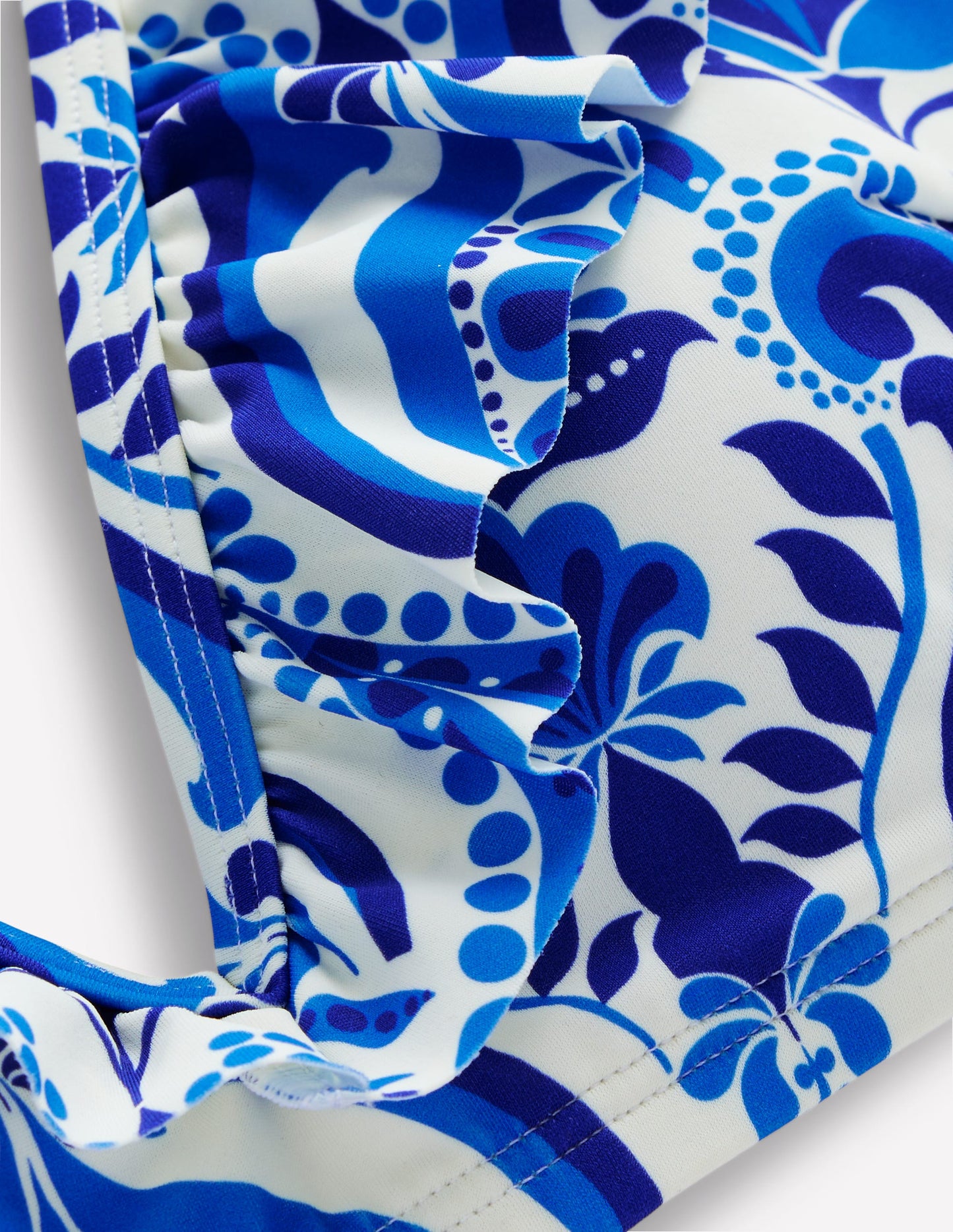 Evia Ruffle Bikini Top-Blue, Ornamental Floral