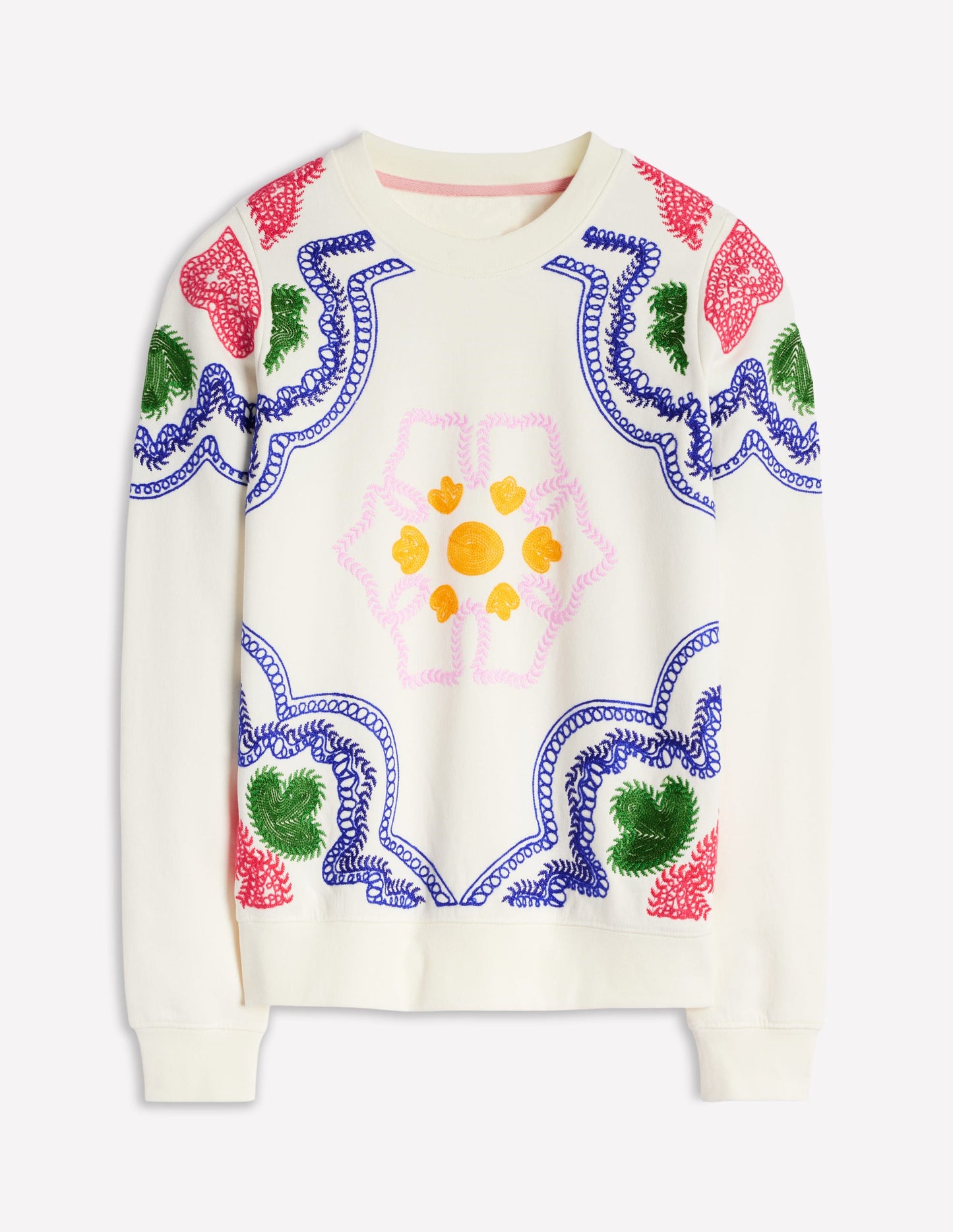 Hannah Embroidered Sweatshirt-Ivory, Geo Stitch
