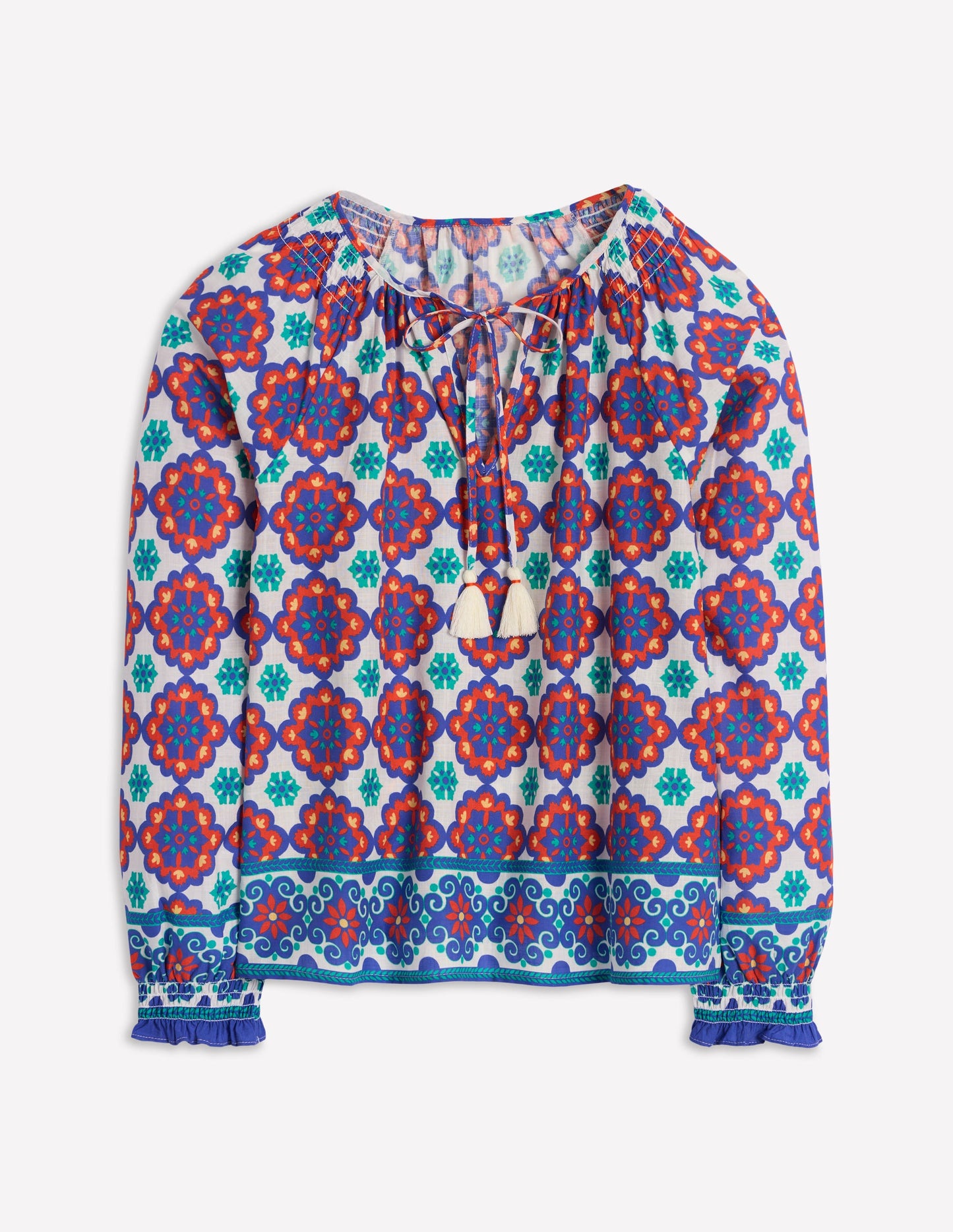 Easy Cotton Blouse-Bright Blue, Bloom Geo