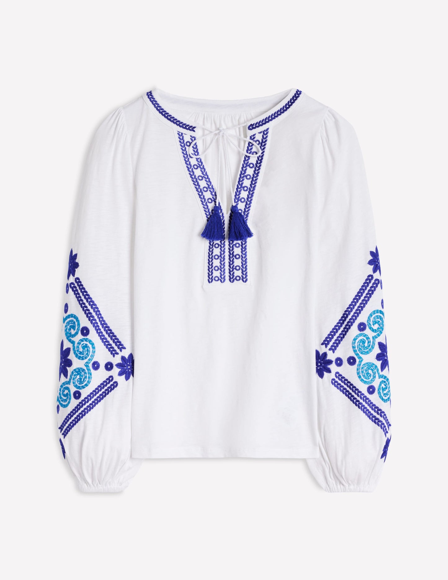Nia Embroidered Top-White, Blue