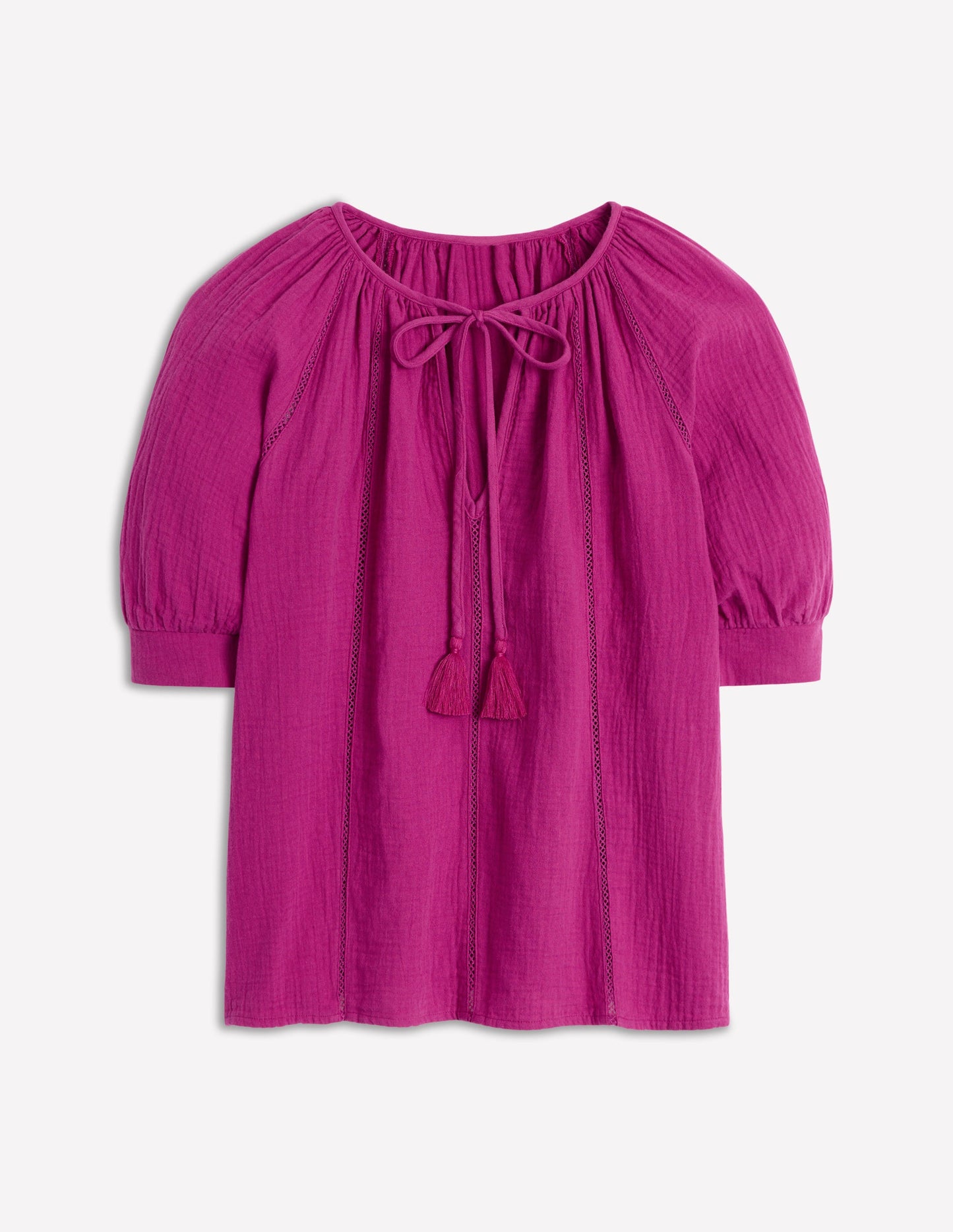 Trim Insert Double Cloth Top-Fuschia