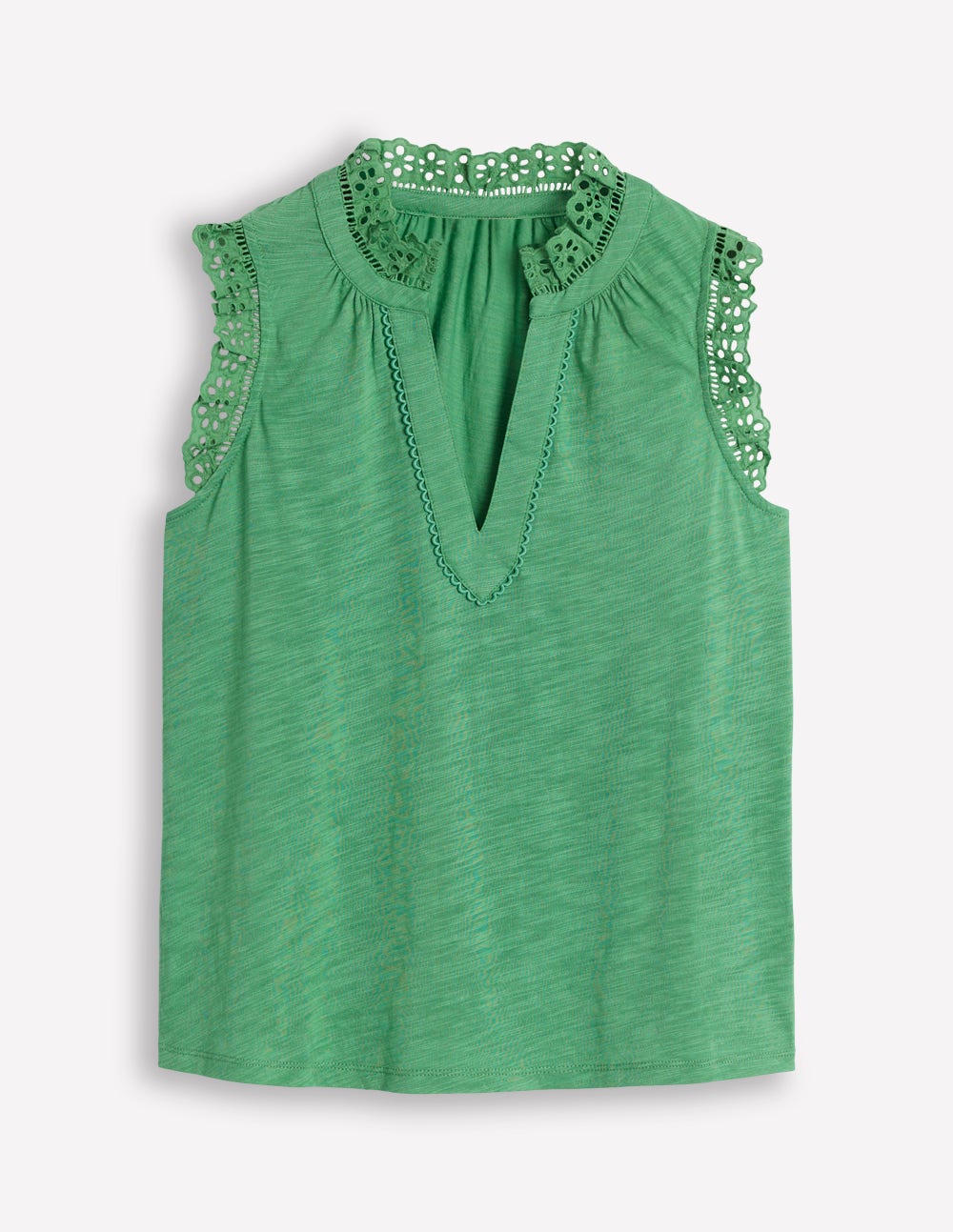 Aria Broderie Trim Vest-Aloe Green