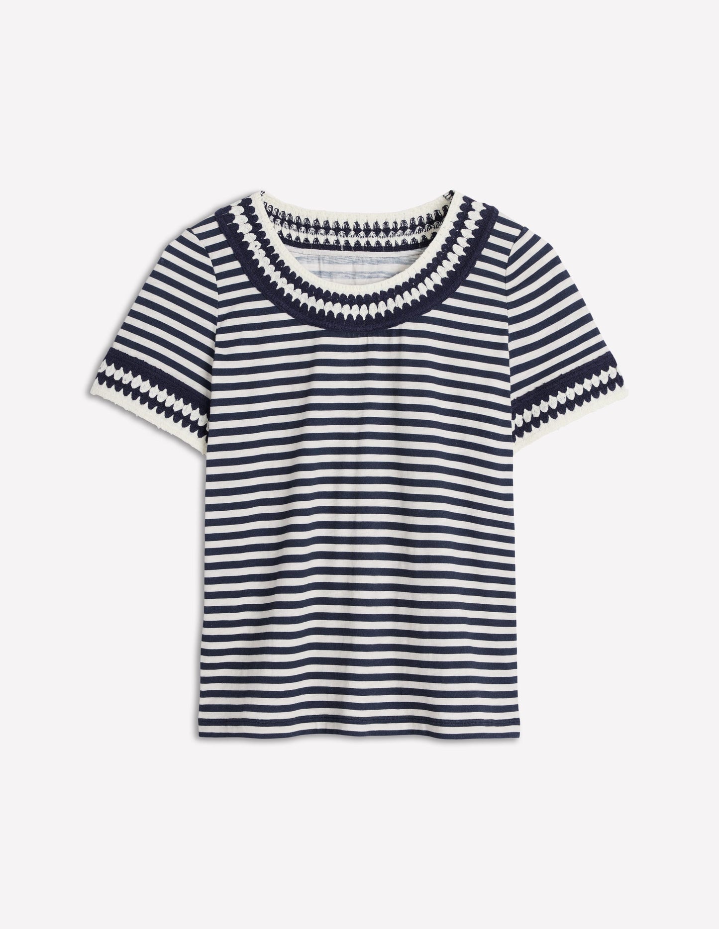 Fae Crochet T-shirt-Ivory, Navy