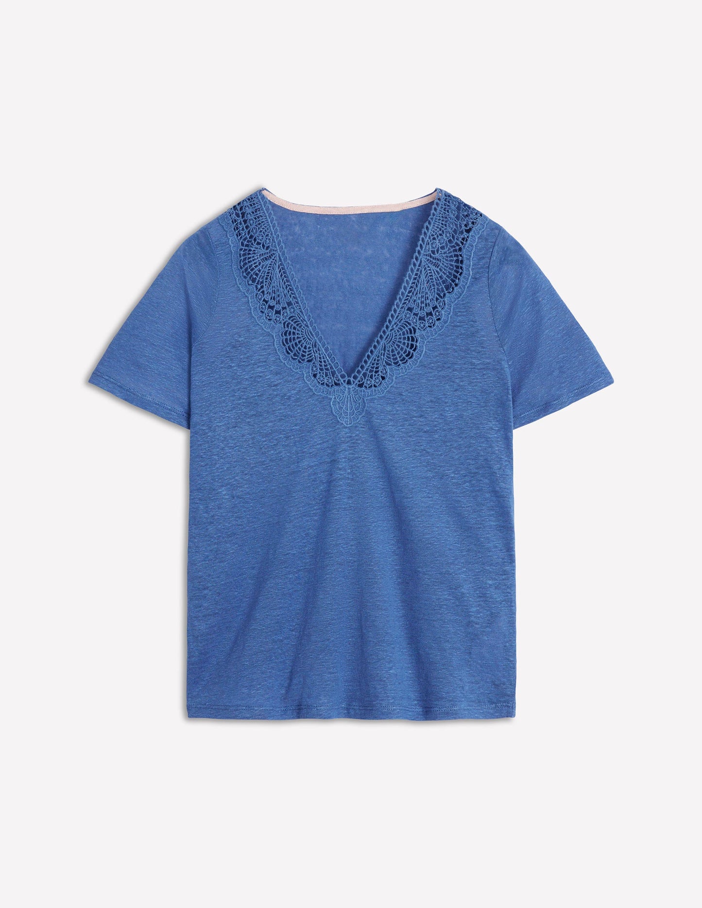 Lace Trim Linen T-shirt-Blue River