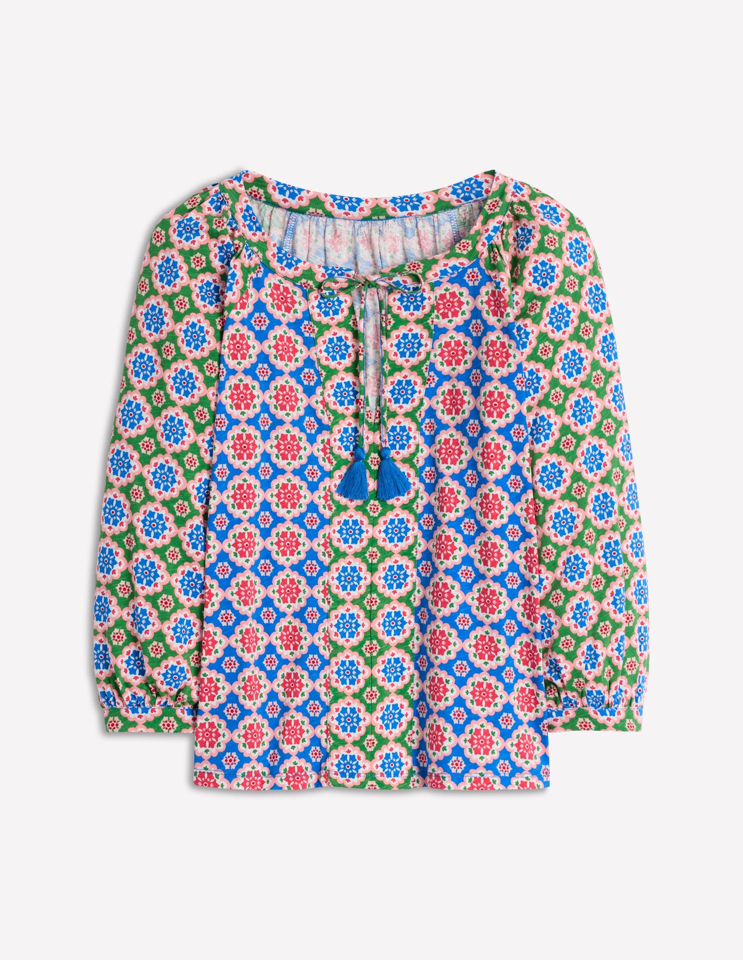Blouson Sleeve Raglan Top-Bloom Geo