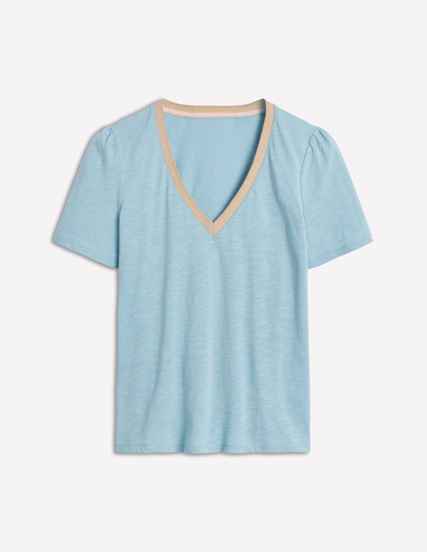 Metallic Trim V Neck T-shirt-Soft Blue