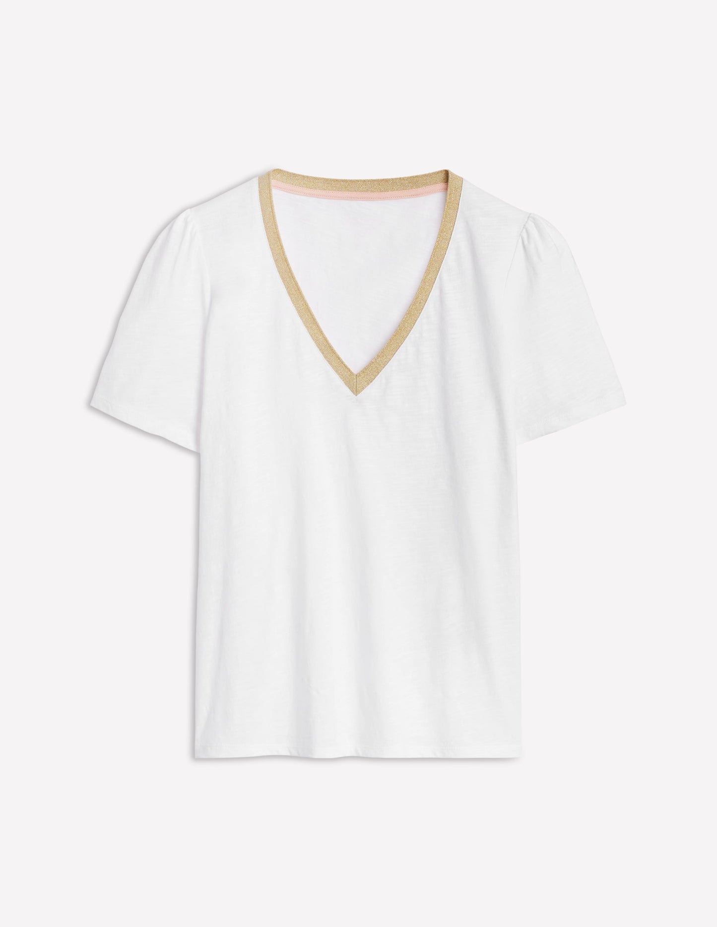 Metallic Trim V Neck T-shirt-White